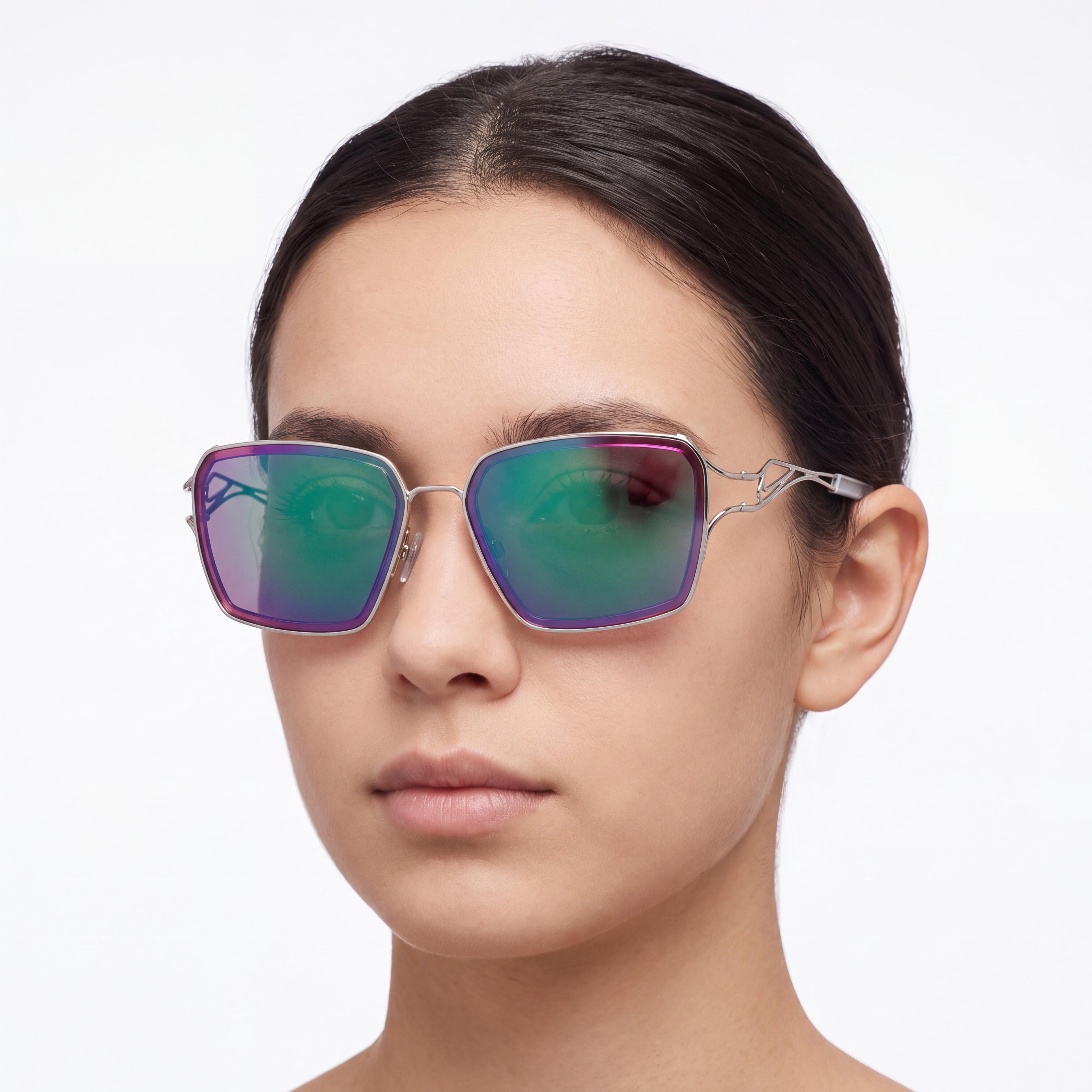 Nike Classic Unisex Acetate Frame Sunglasses Silver Green Infrared Mirror Lenses 57mm Non-Polarized UV 400, Photo 3