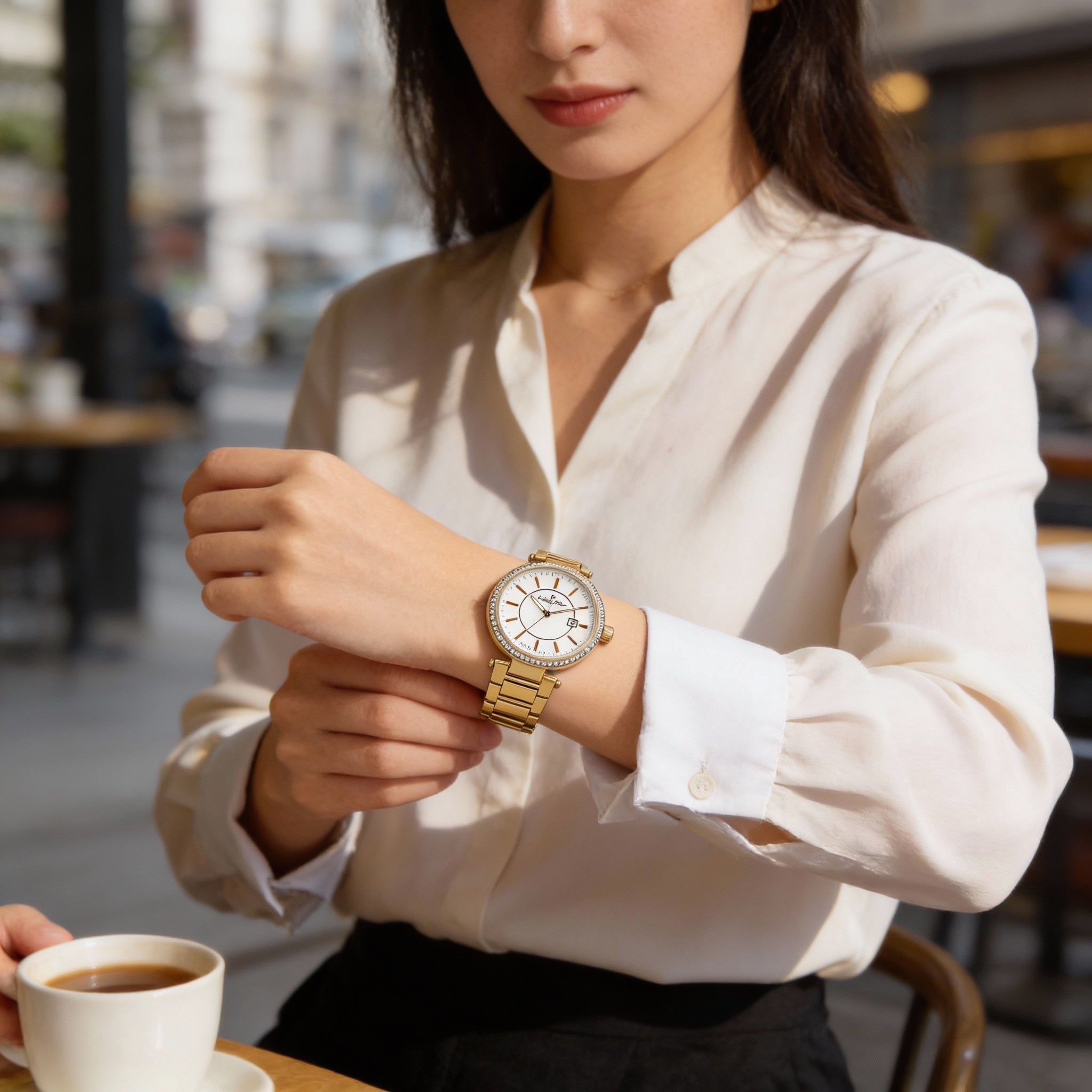 Reloj MATTHEY-TISSOT para mujer con movimiento de cuarzo, caja y pulsera de acero inoxidable, esfera blanca, resistente al agua, Photo 5