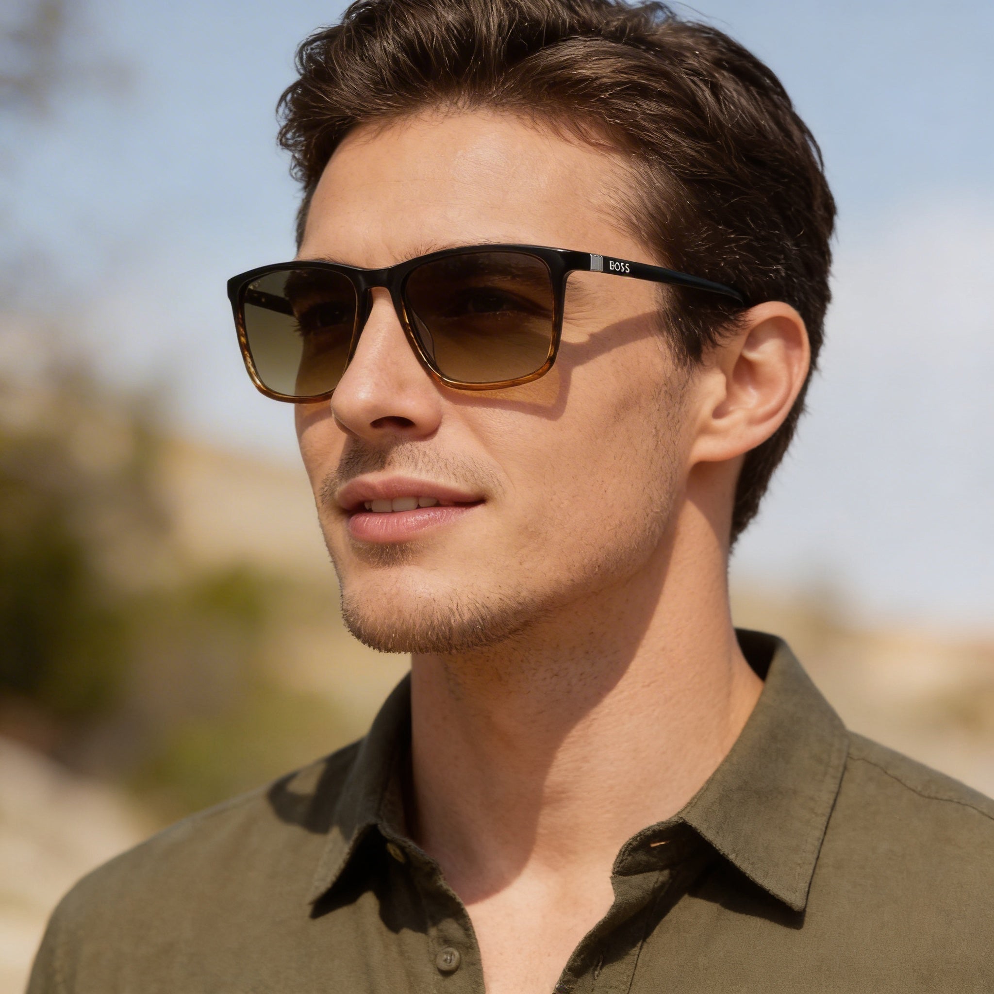 Hugo Boss INTERNATIONAL Men's Brown Horn Acetate Sunglasses with Polycarbonate Lenses, UV Protection 56/17/145, Photo 6