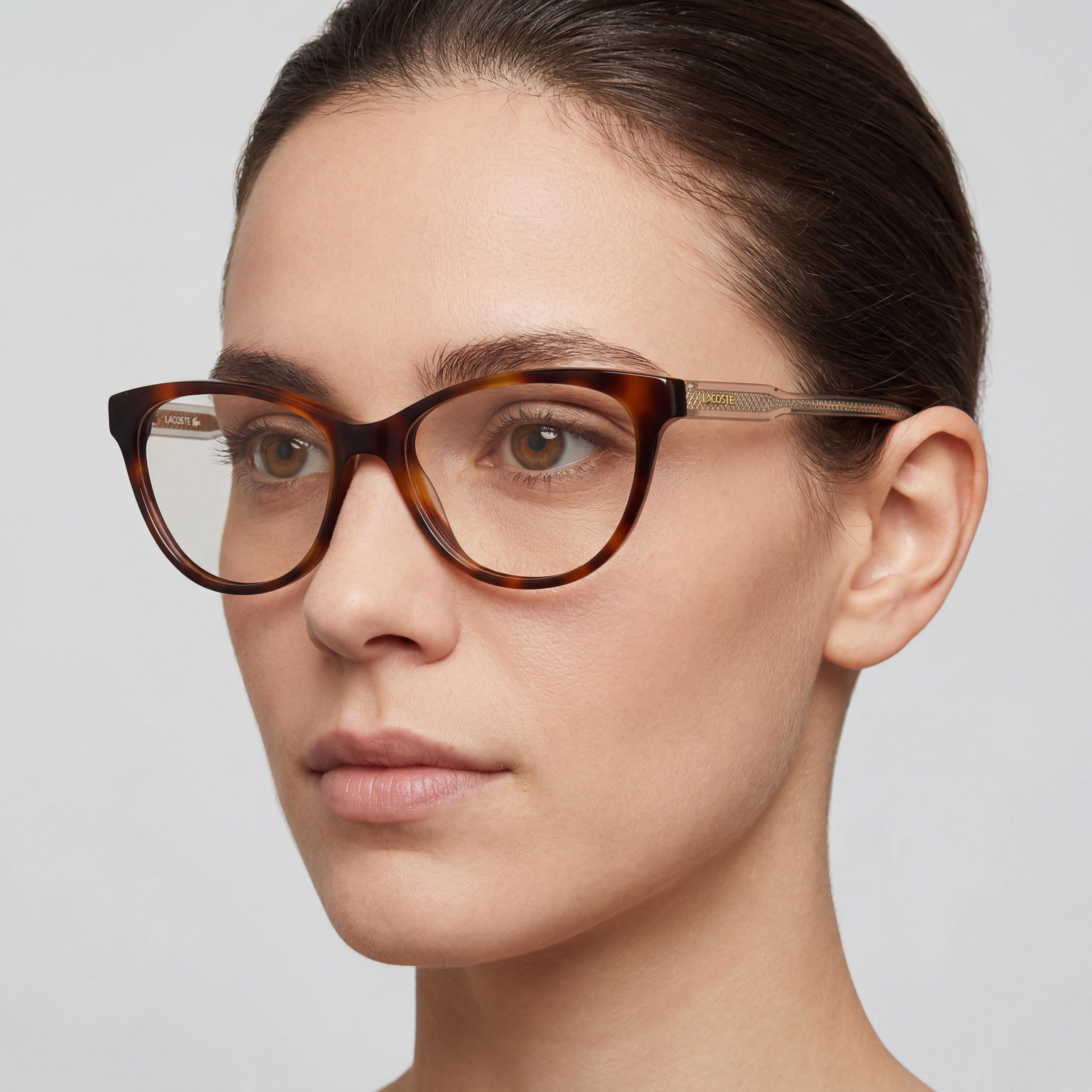 Gafas Unisex Lacoste con Montura de Metal Moderna en Havana, Aptas para Graduación con Lentes de Demostración Transparentes, 53mm, Photo 4