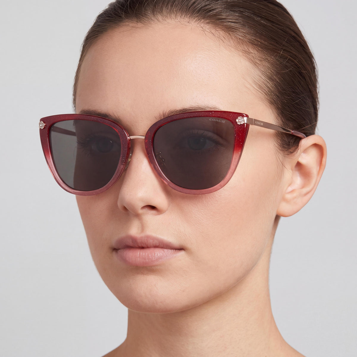 Coach Hc 8276 Women's Classic Composite UV Protection Sunglasses in Grey, Burgundy Glitter Gradient with Smoke Lenses 56-19-140, Photo 4