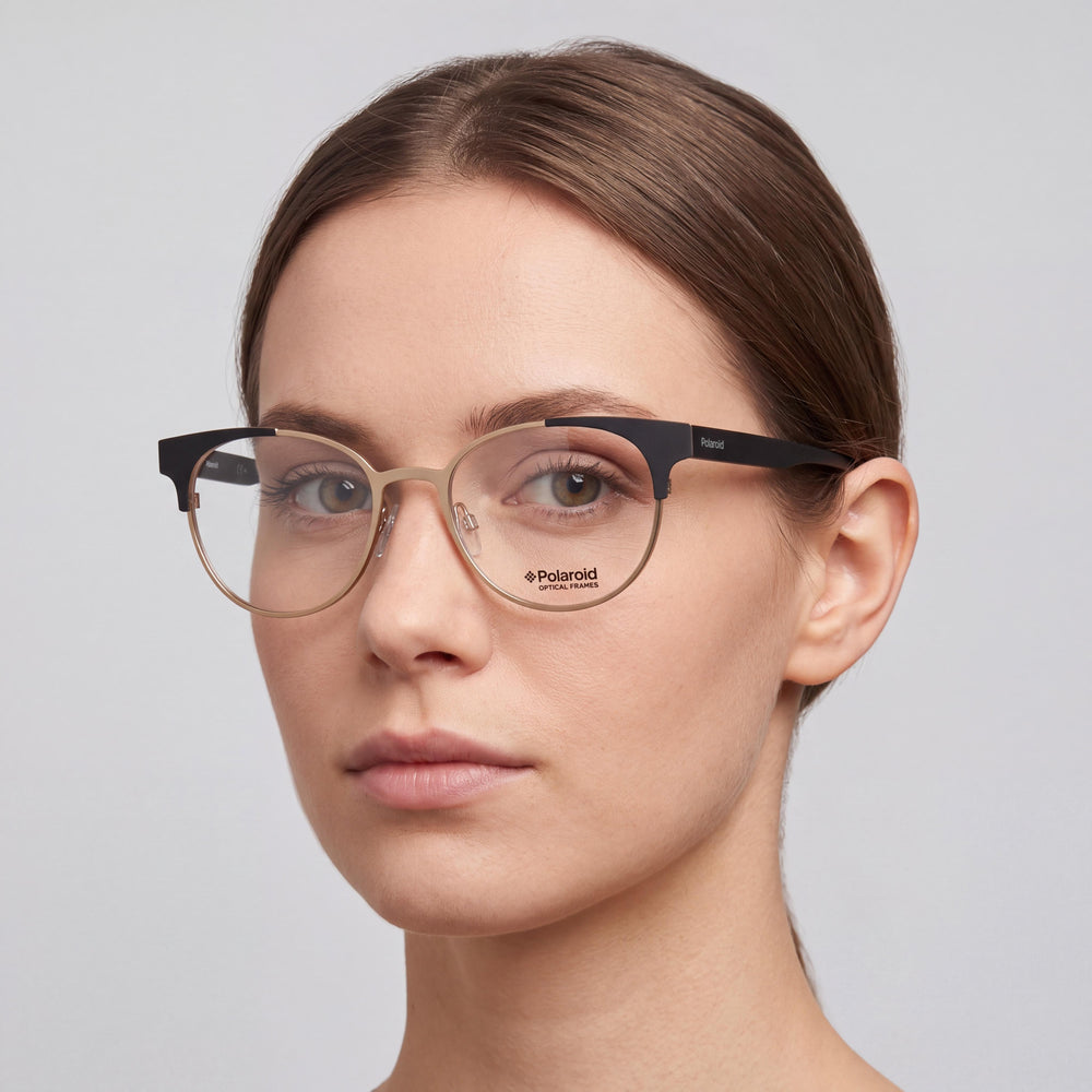 Polaroid POLAROID ROUND Optical Frames, Unisex, Metal, Black Gold, Clear Lenses, 43.5mm