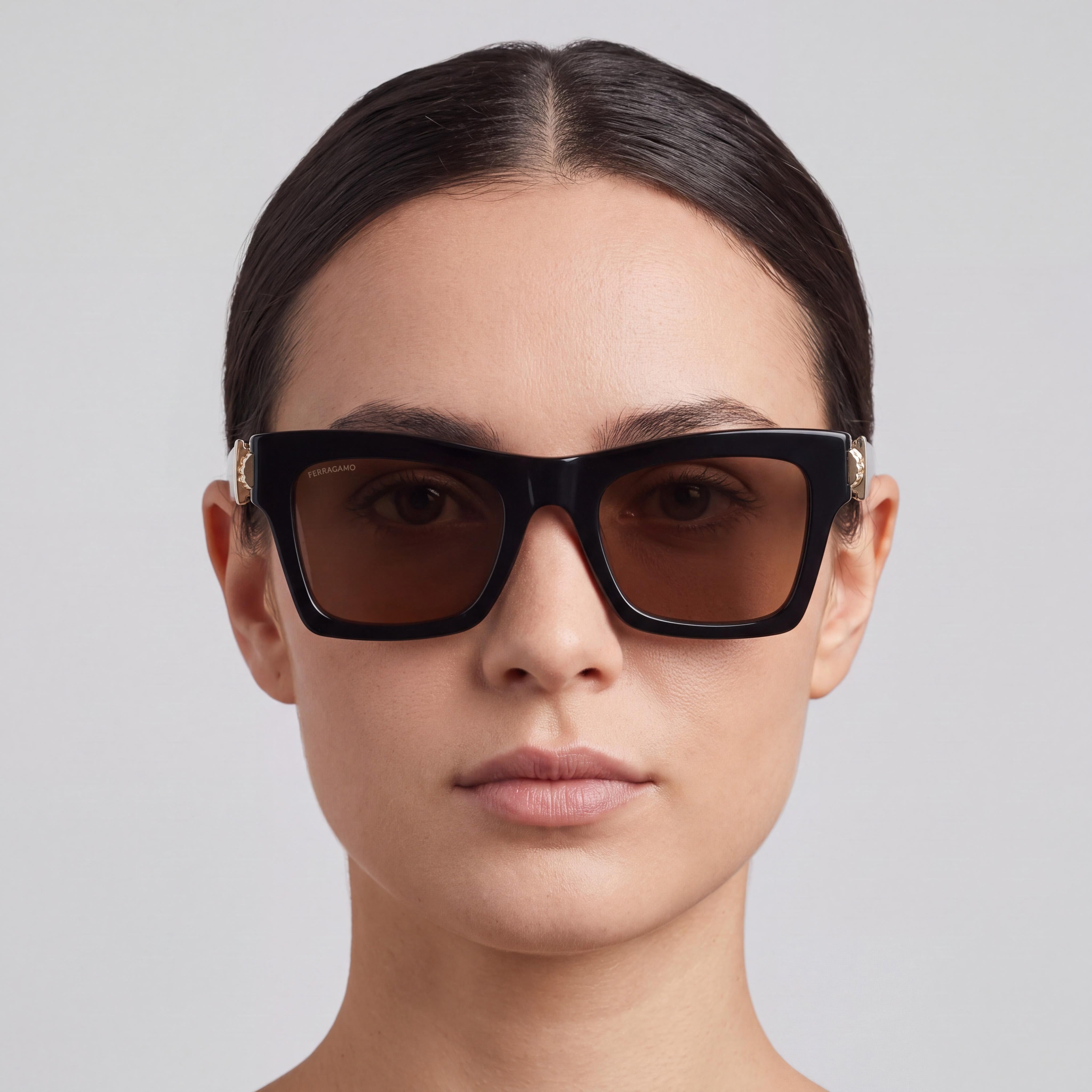 Ferragamo Sf2013s Women's Black Gold Acetate Frame Brown Lens UV Protection Sunglasses 52mm, Photo 4