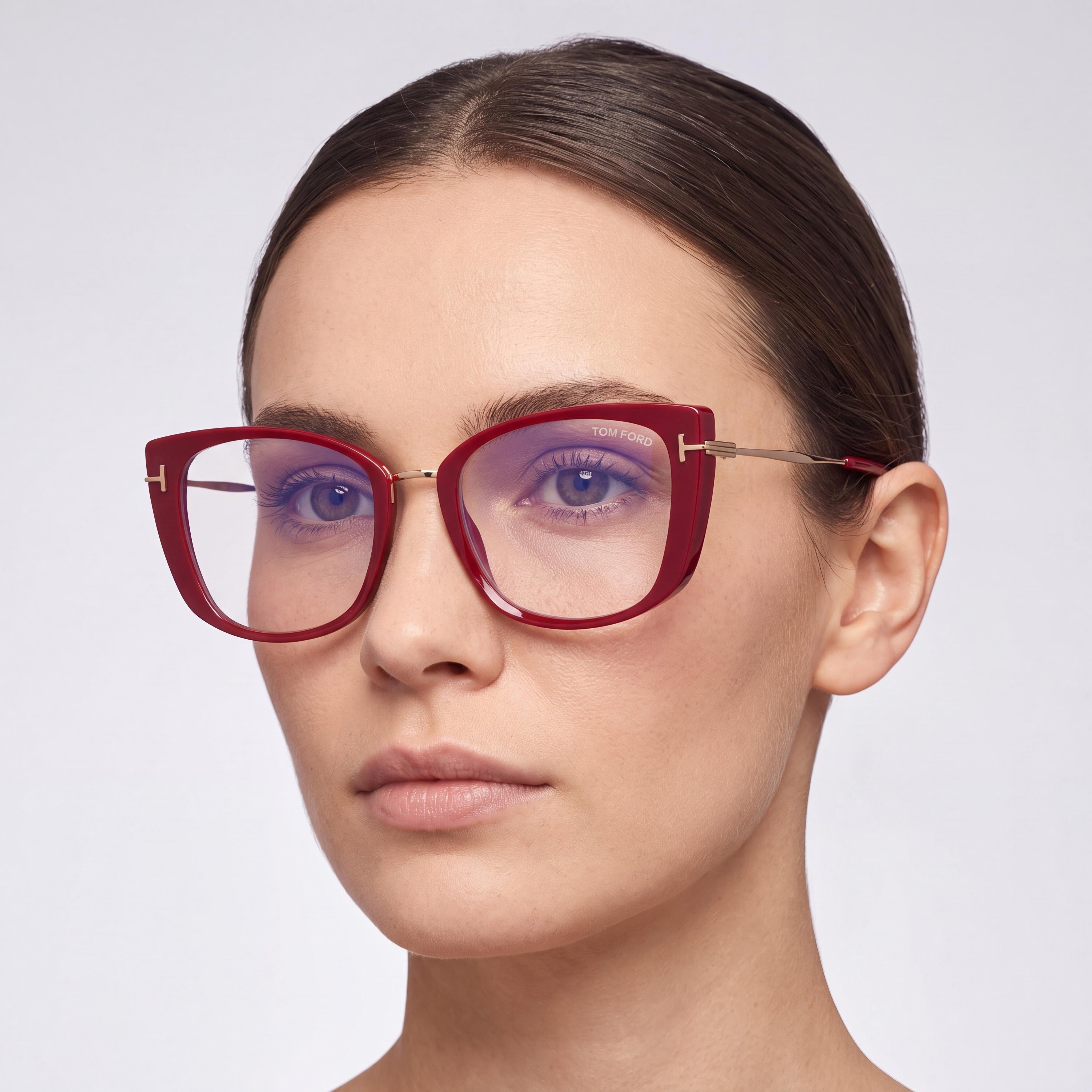 Tom Ford FT5816-B Women's Plastic Cat Eye Blue-Light Block Eyeglasses Shiny Fuchsia Rose Gold 53mm, Photo 4