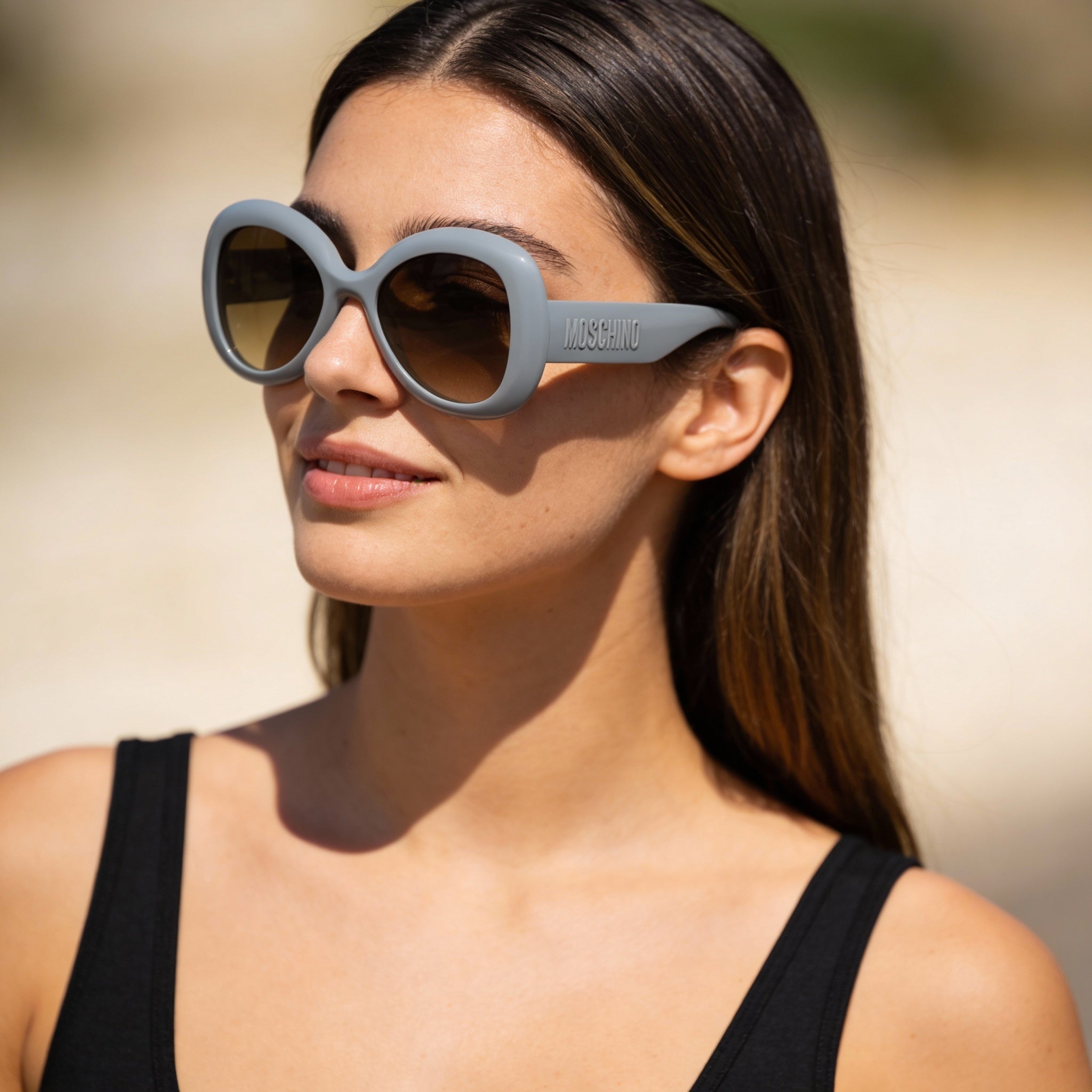 Gafas de sol Moschino Casual para mujer con montura azul y lentes marrones con degradado, INYECCIÓN DE CELULOSA 54-22-140, Photo 5