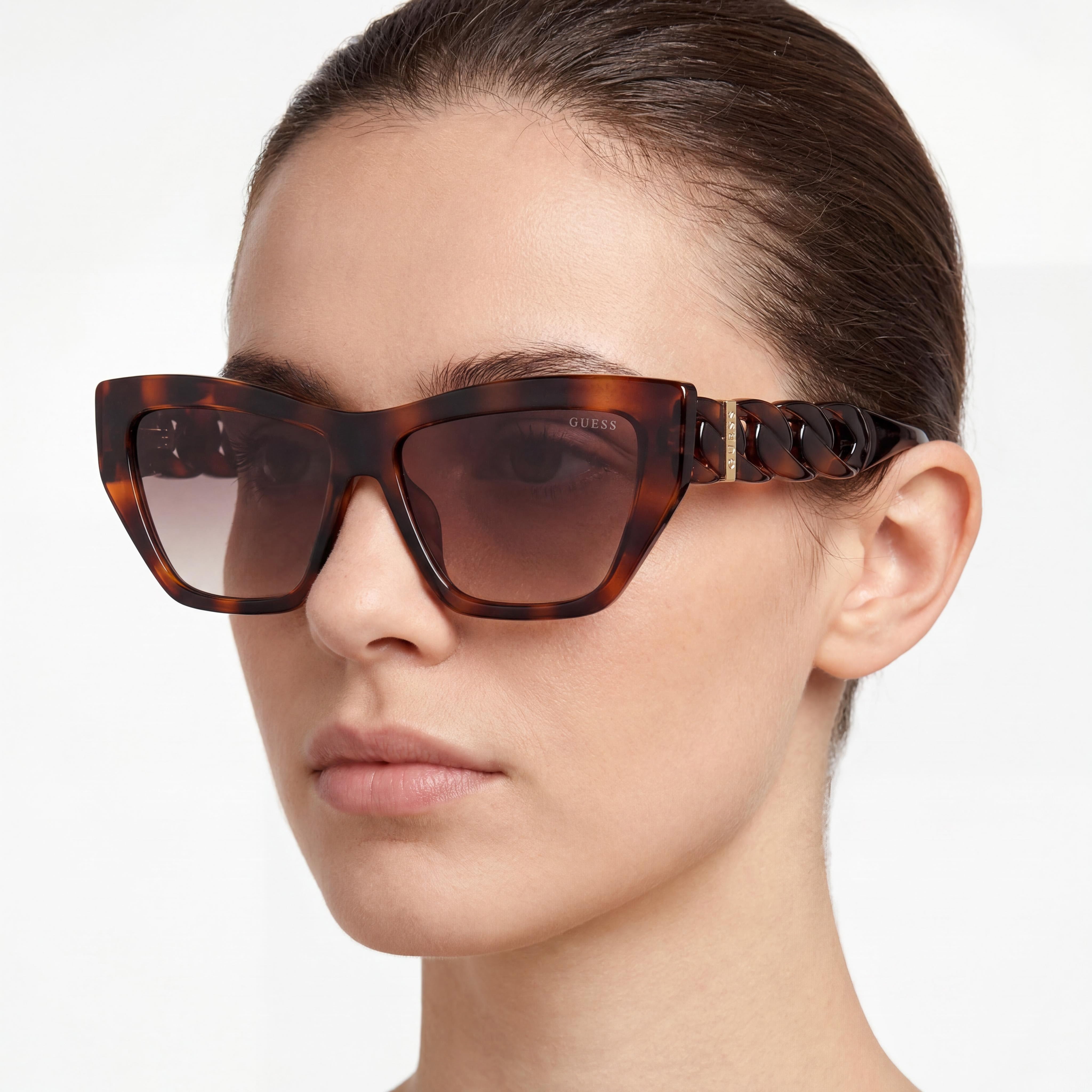 GUESS Women's Cat-eye Chain-link Injected Sunglasses Dark Havana 56mm, Photo 5