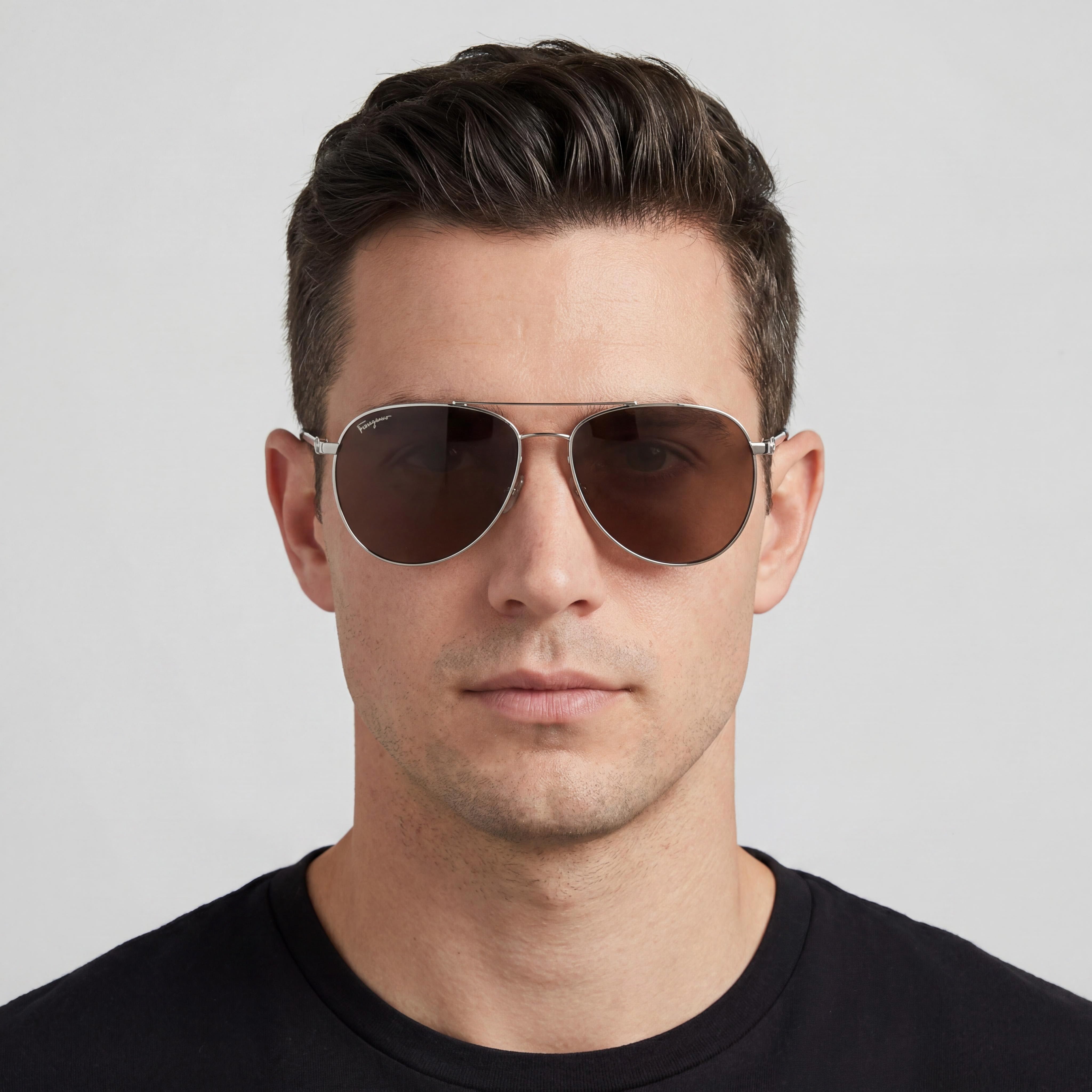 Salvatore Ferragamo Unisex Aviators Sunglasses Silver Metal Frame Brown UV Protected Lenses 60-15-140, Photo 4