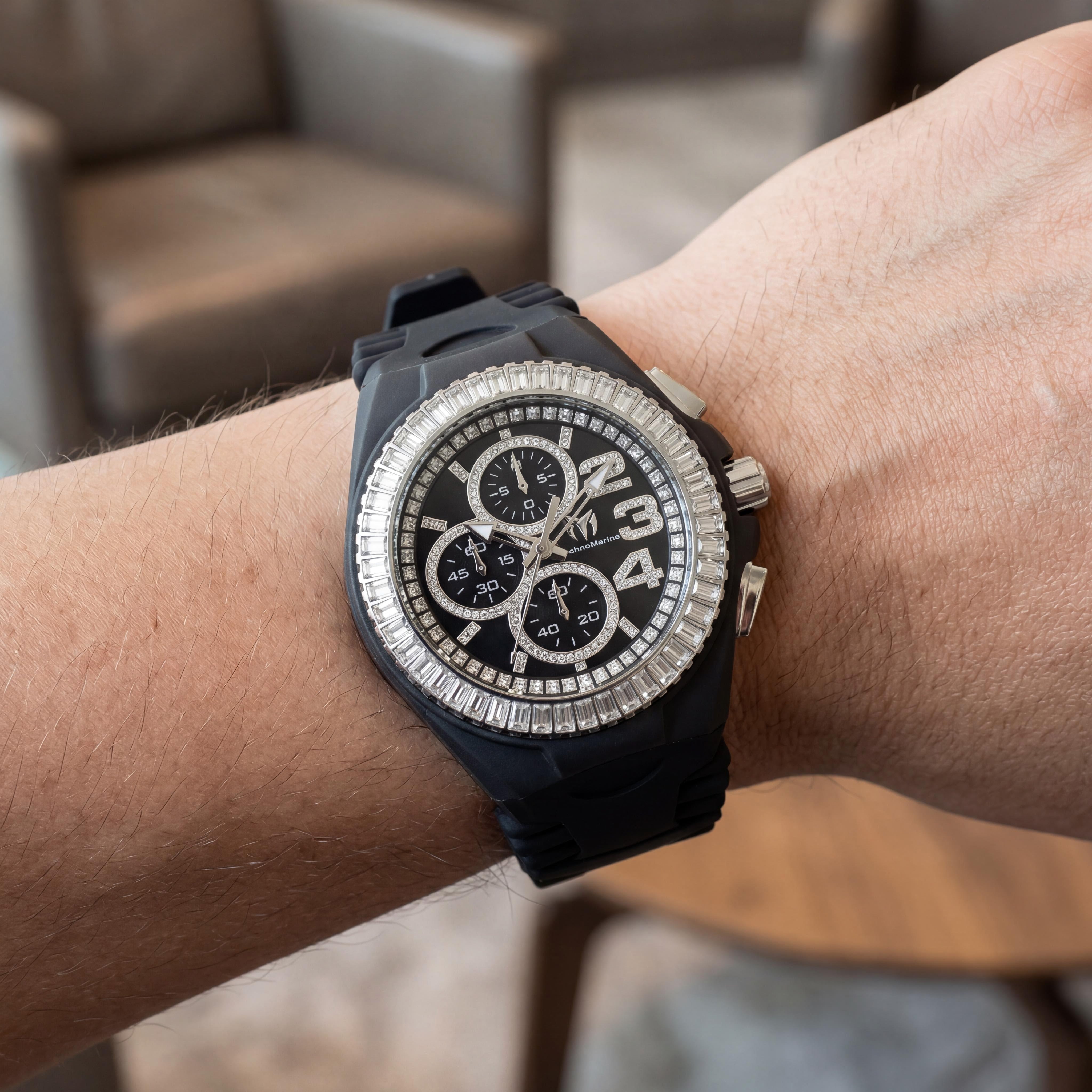 Technomarine Cruise TM-121180 Unisex Chronograph Quartz Silver Stainless Steel 45mm Watch with Black Dial & Silicone Strap, Photo 4