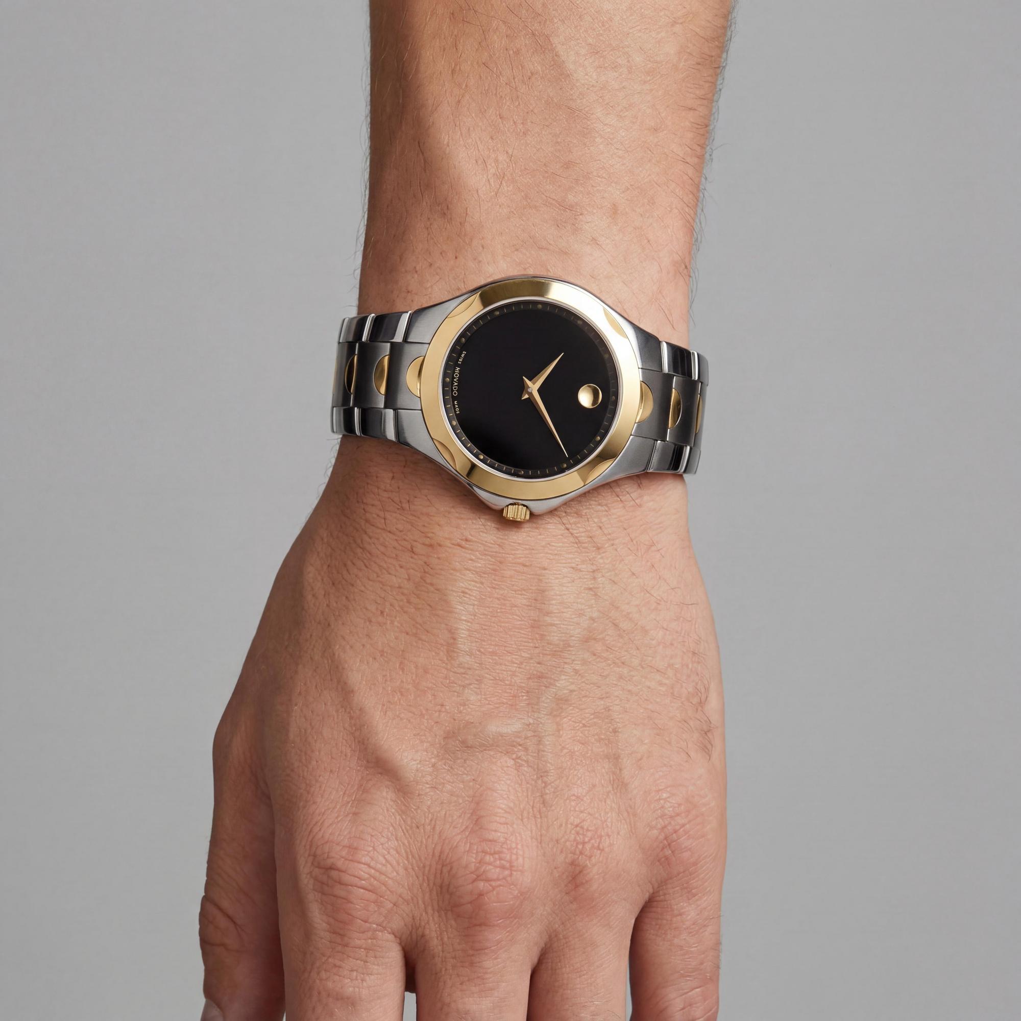 Reloj Movado Luno Sport para hombre, de cuarzo, plateado y dorado, de acero inoxidable en dos tonos, esfera negra, 40 mm, Photo 3
