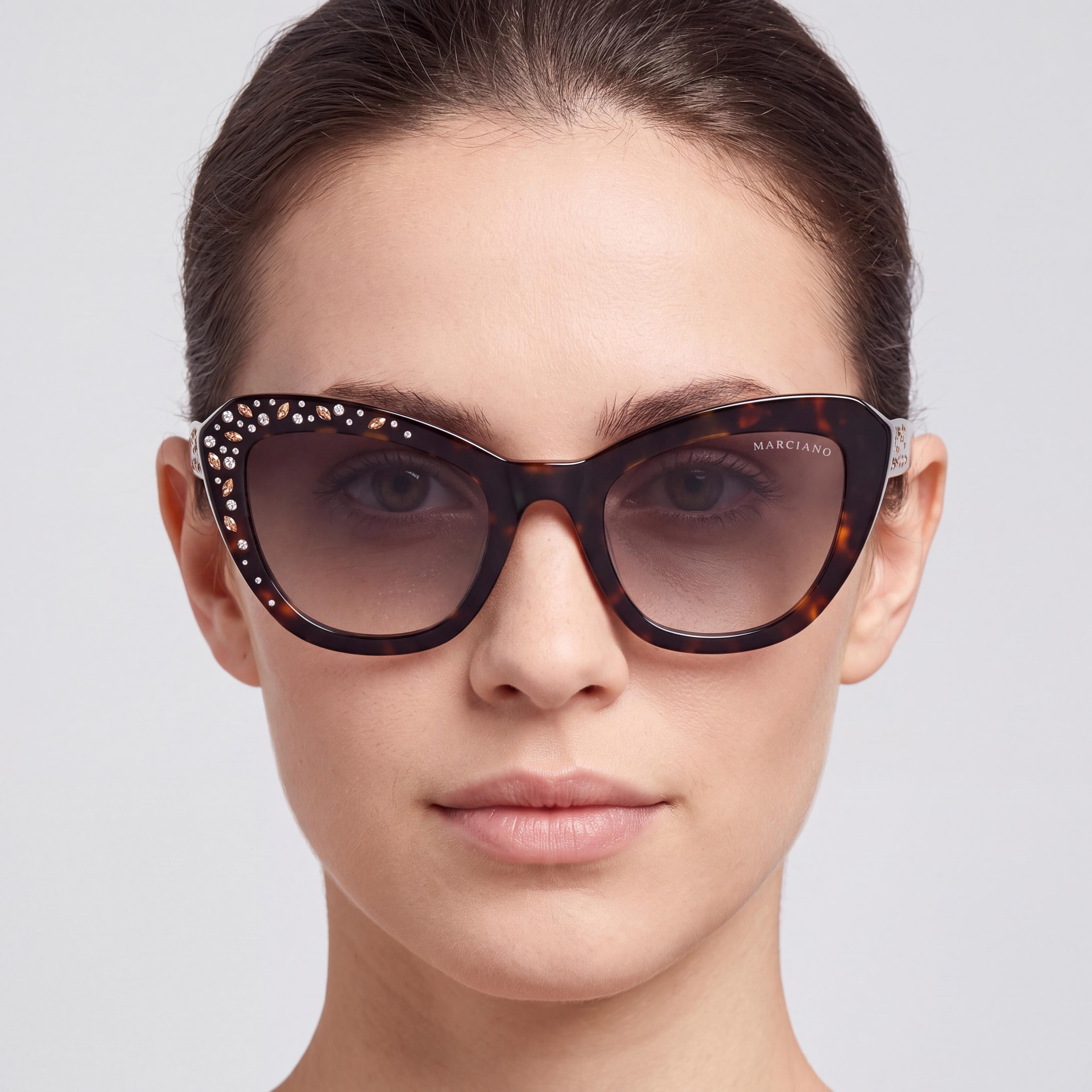 GUESS by Marciano Gm00016 Gafas de mujer con montura de plástico habana oscuro, lentes de policarbonato no polarizadas 53-22-140, Photo 4