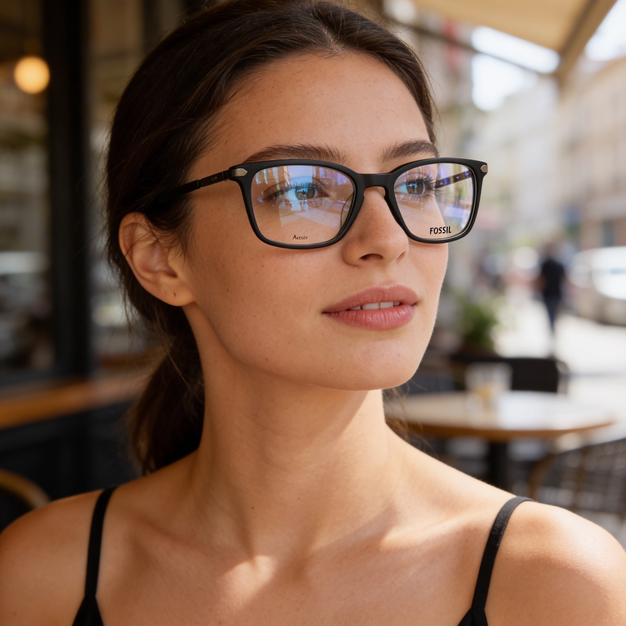 Fossil 7075/G Gafas Unisex Rectangulares de Acetato Negro Mate y Acero Inoxidable de 52 mm, Photo 4