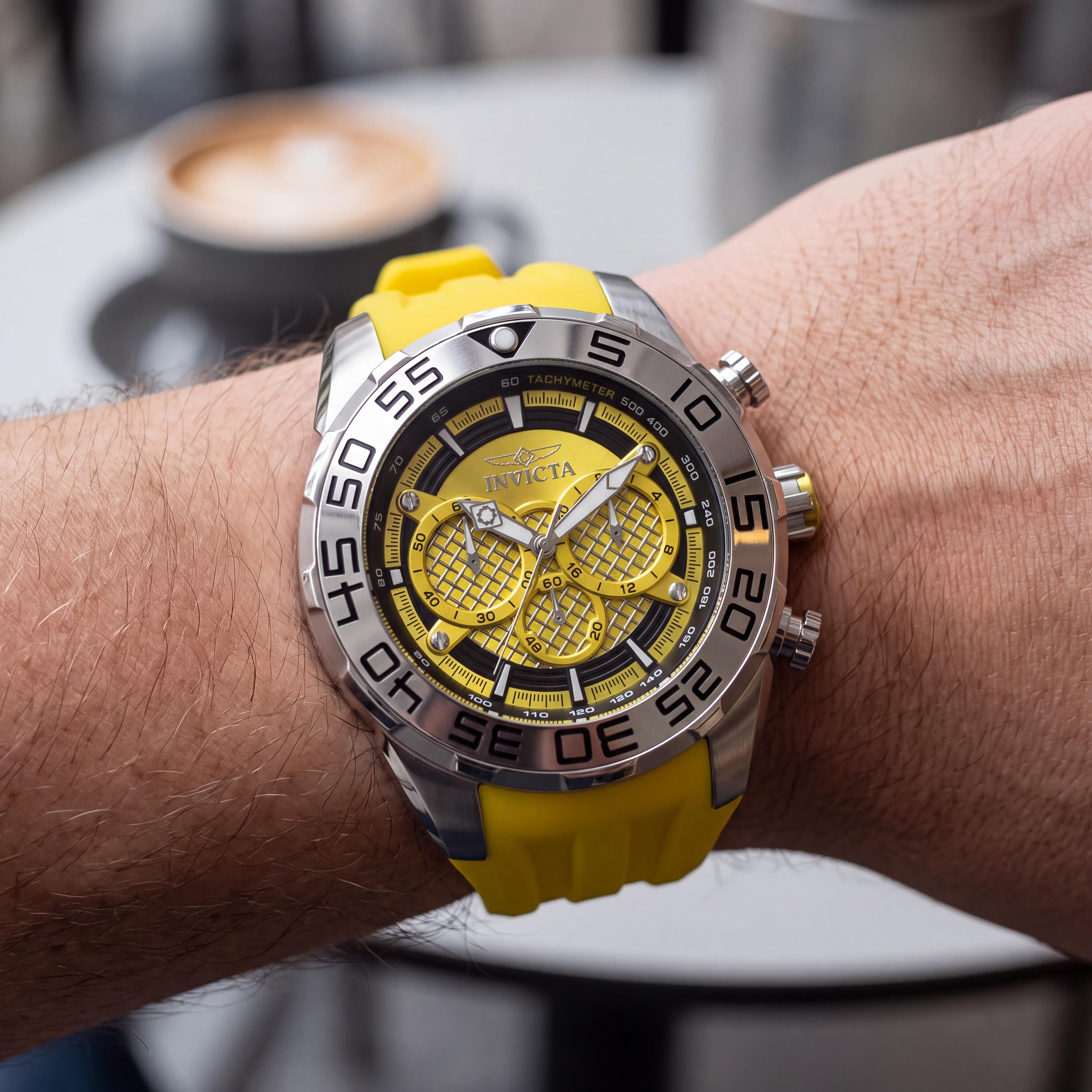 Invicta Men's Speedway 26298 Chronograph Silver Stainless Steel Bracelet Watch, Yellow Dial, 50mm, Photo 3