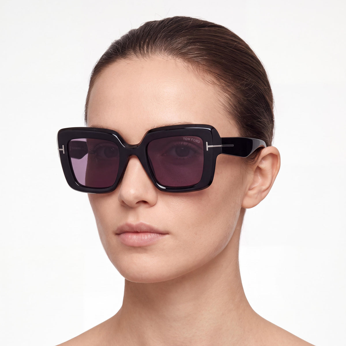 Tom Ford Esme FT1157 Women's Shiny Black Acetate Square Smoke Non-Polarized UV Protection Sunglasses 50, Photo 4