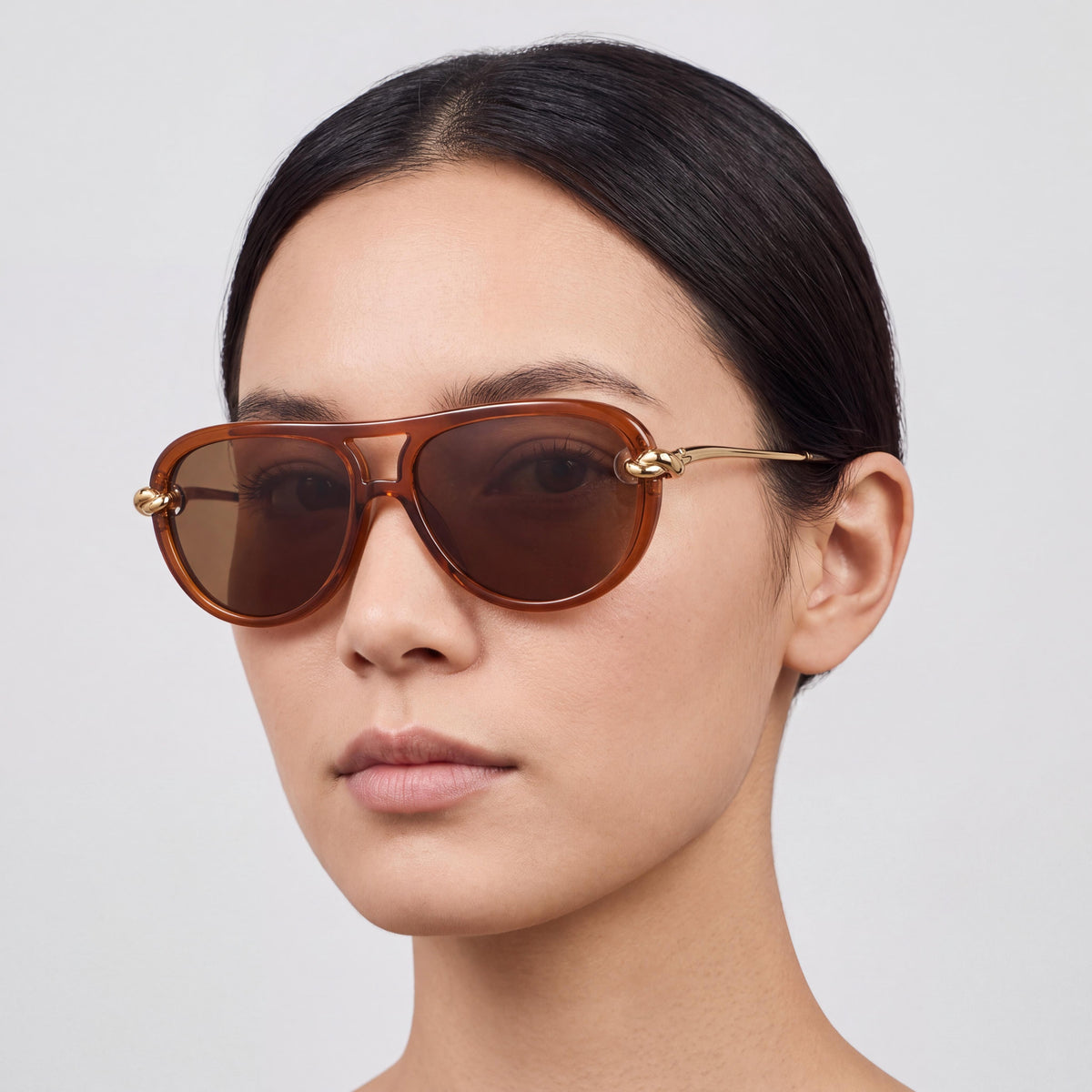 Bottega Veneta 1418s-004 Women's Aviator Sunglasses Brown Gold Brown Acetate Frame with Brown Lenses 58mm, Photo 4
