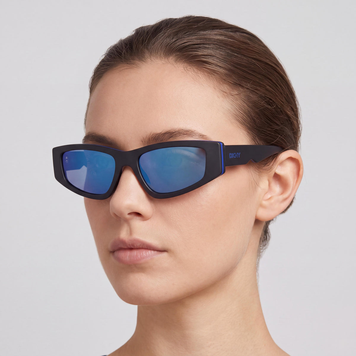 DKNY Classic Women's Black Blue Mirror Acetate Sunglasses with Blue Mirror Lenses, 100% UV Protection, 55mm, Photo 4