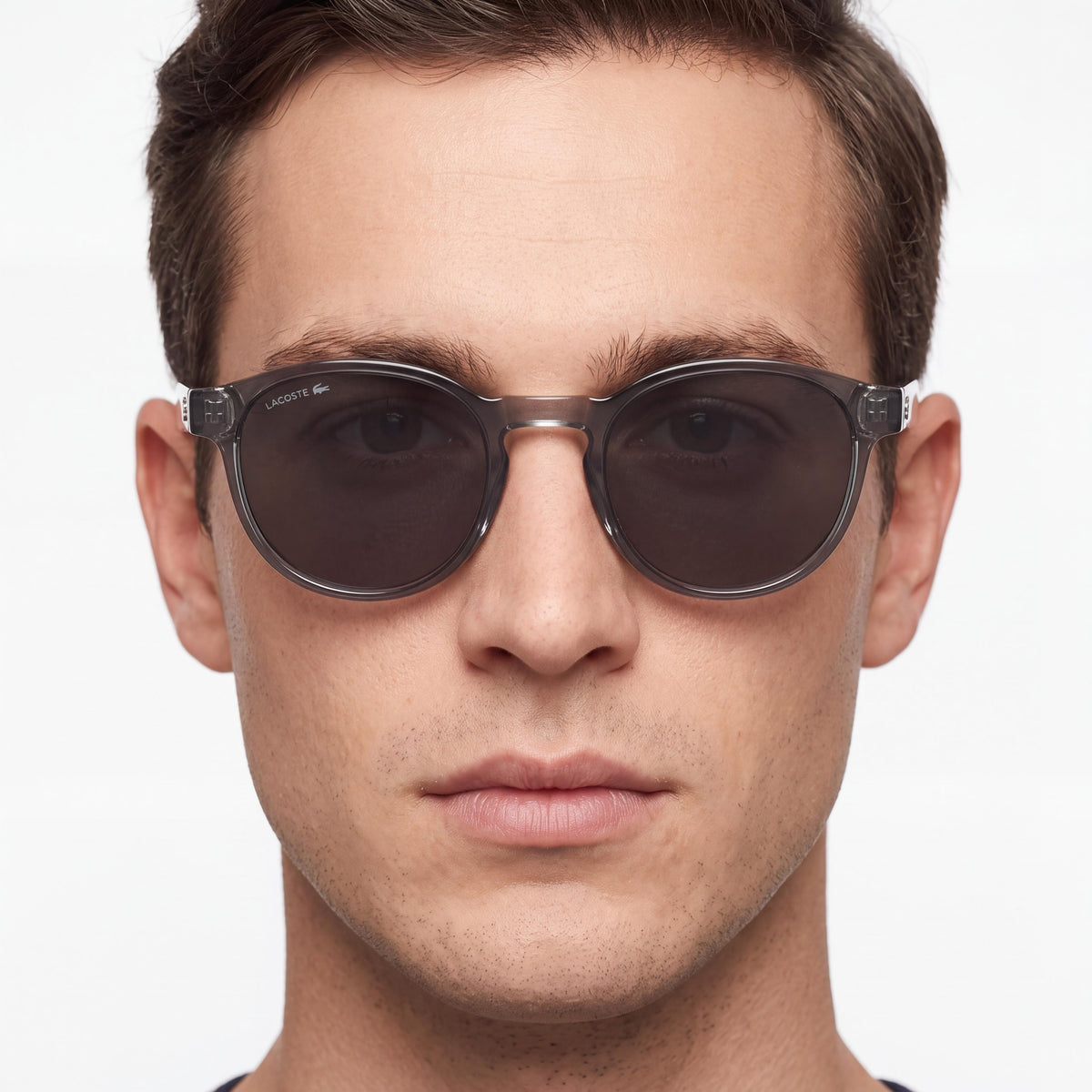 Gafas Lacoste Classic para hombre con montura de plástico gris oscuro transparente y lentes de policarbonato gris, tamaño 51-21-145mm, Photo 4