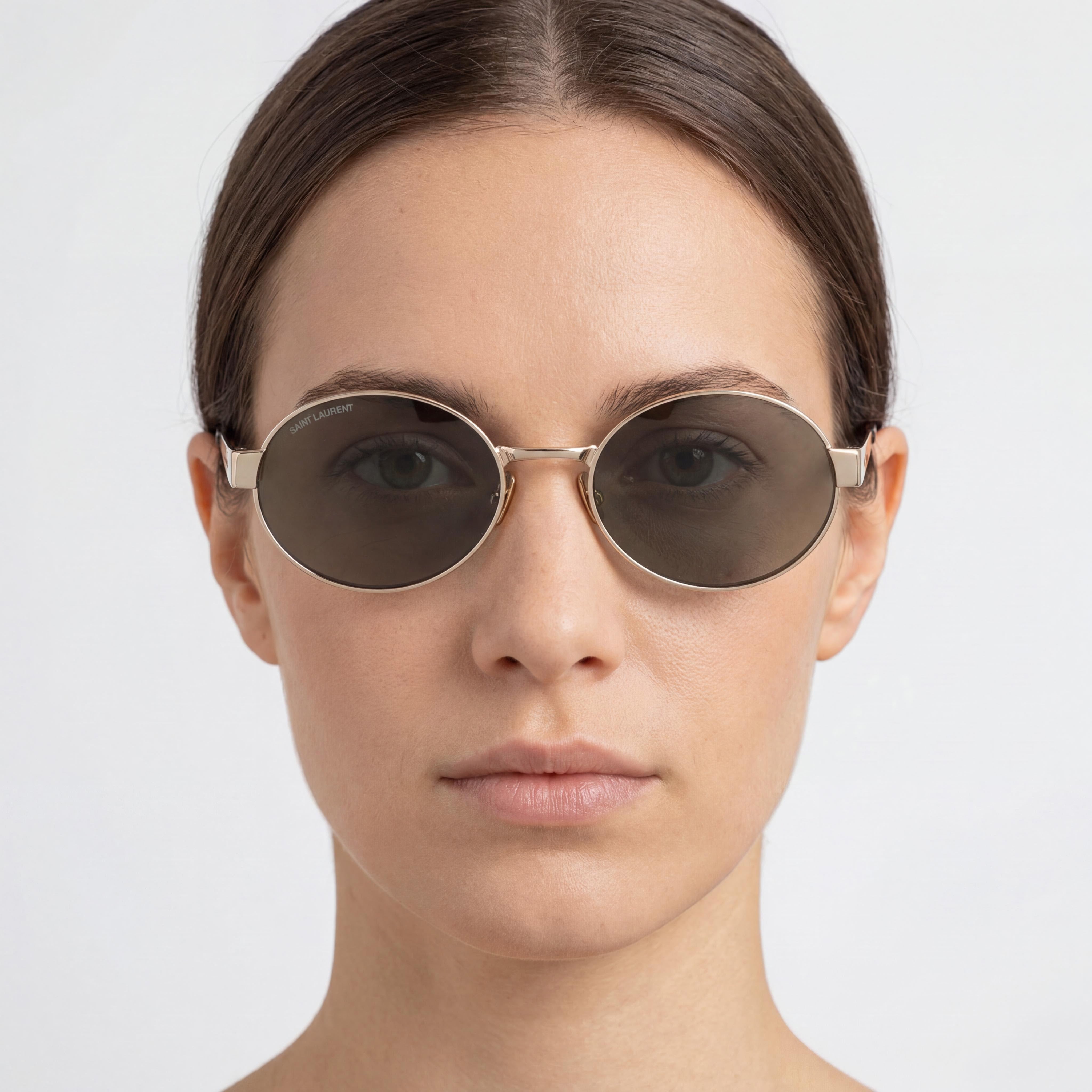 Gafas de sol redondas Saint Laurent Classic SL 692 de metal dorado con lentes verdes no polarizadas para mujer 55mm, Photo 3