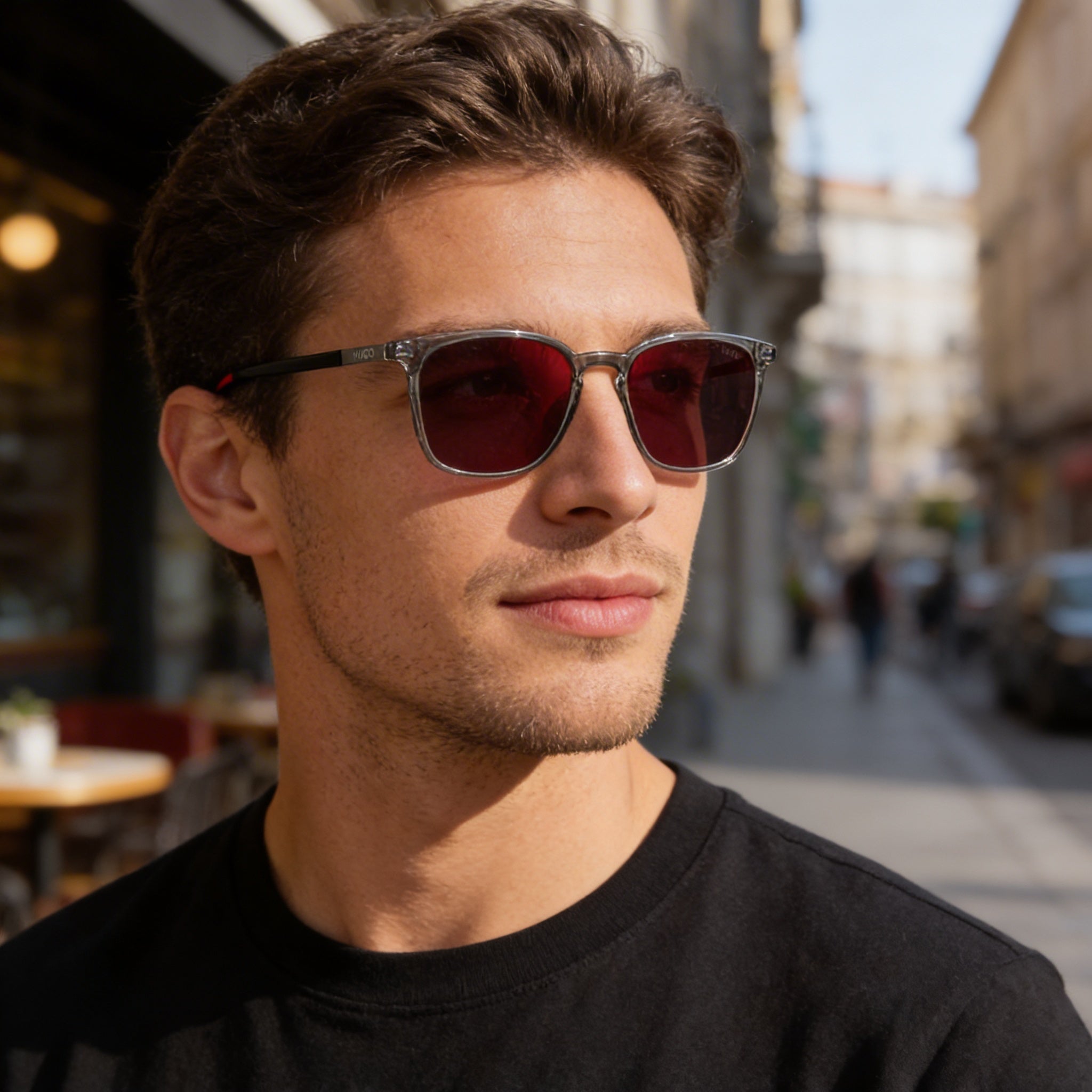 Hugo Boss Contemporary Men's Grey Red Nylon Frame Sunglasses with Red Lens 100% UV Protection 54mm, Photo 6