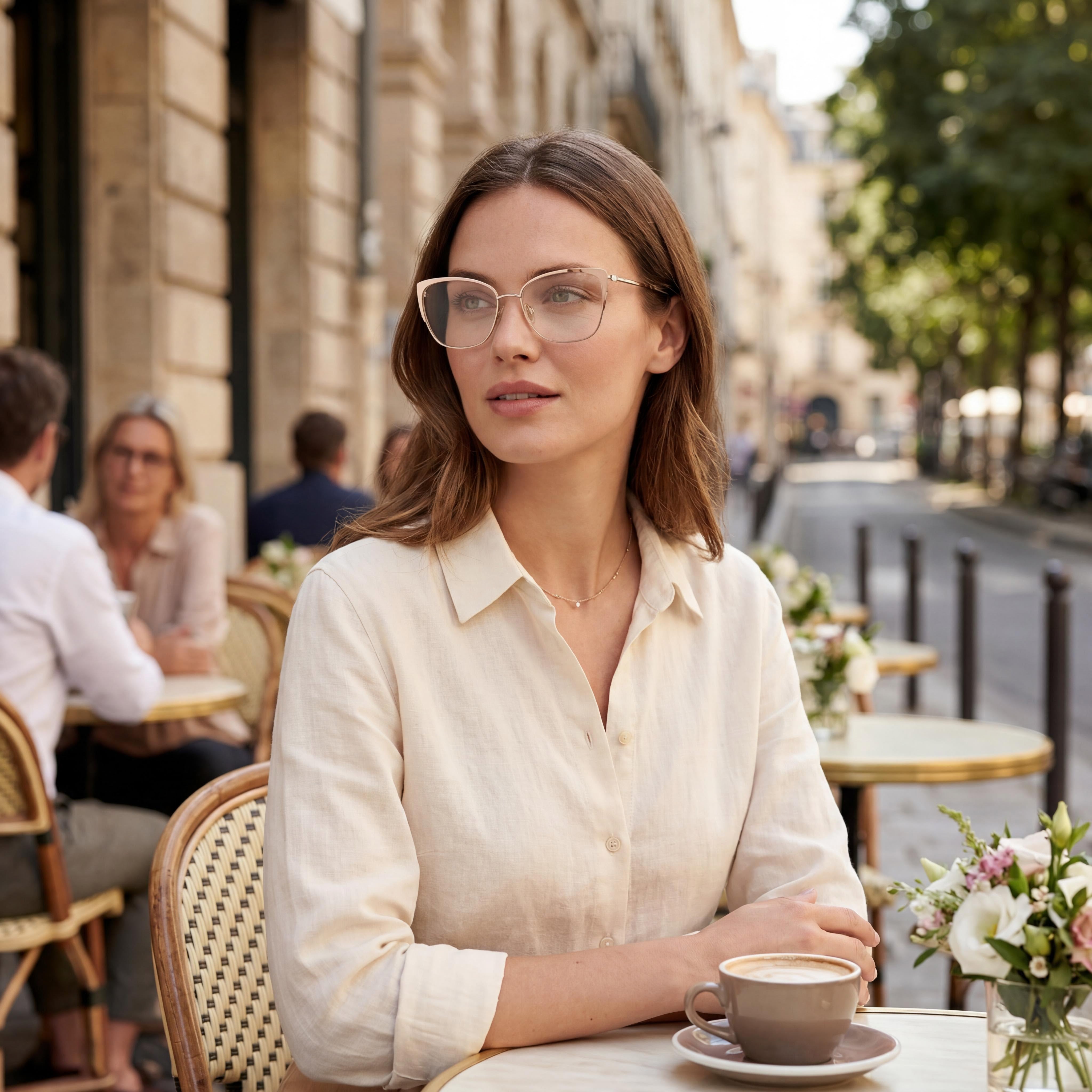 MaxMara Modern Women's Metal Frame Eyeglasses, Shiny Rose Gold With Ivory Enamel Frame, Shiny Rose Gold Lens, 55mm, Photo 6