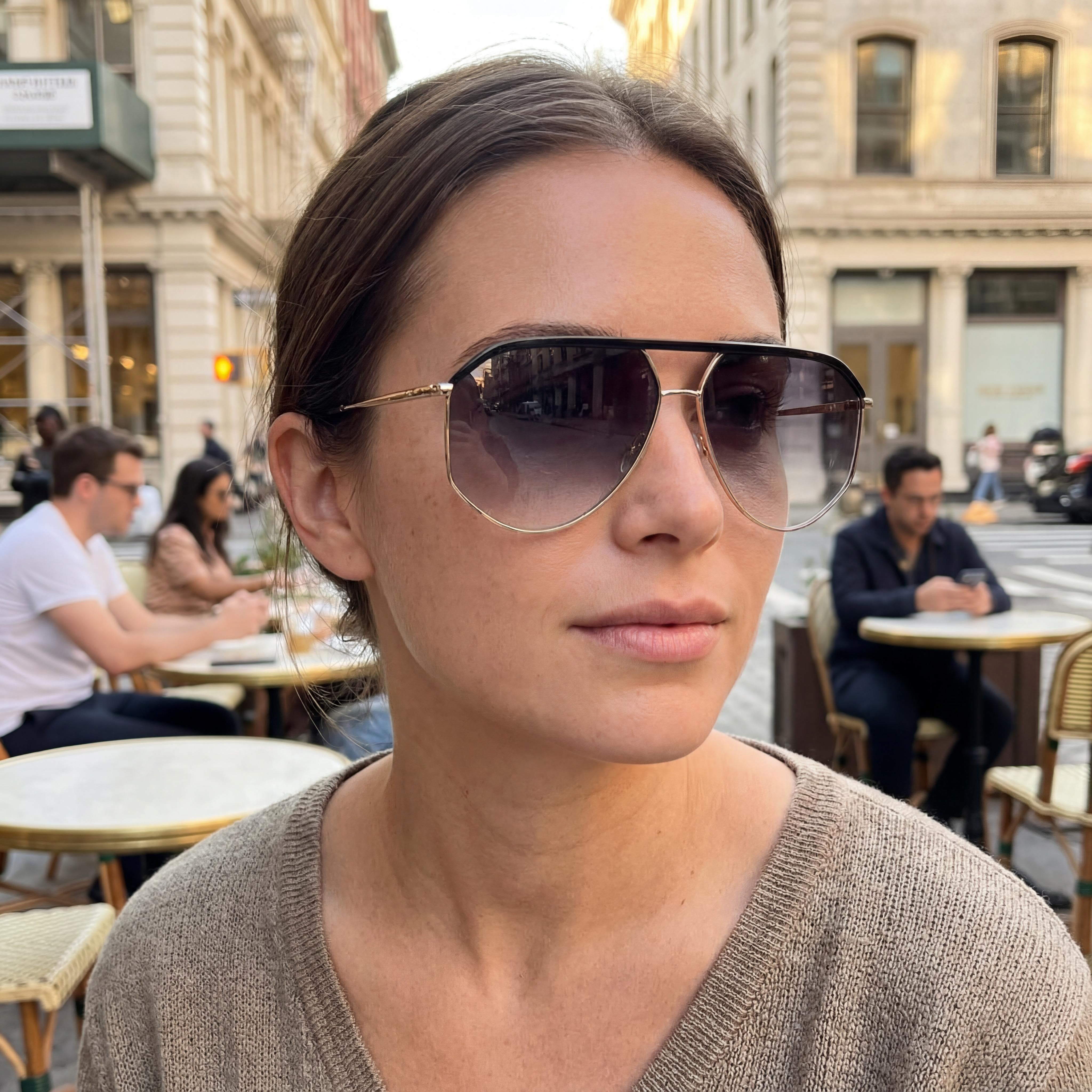Isabel Marant Thin Metal Edgy Women's Gold Black Metal Frame Sunglasses, Polycarbonate UV Protected Lenses, 64mm, Photo 4
