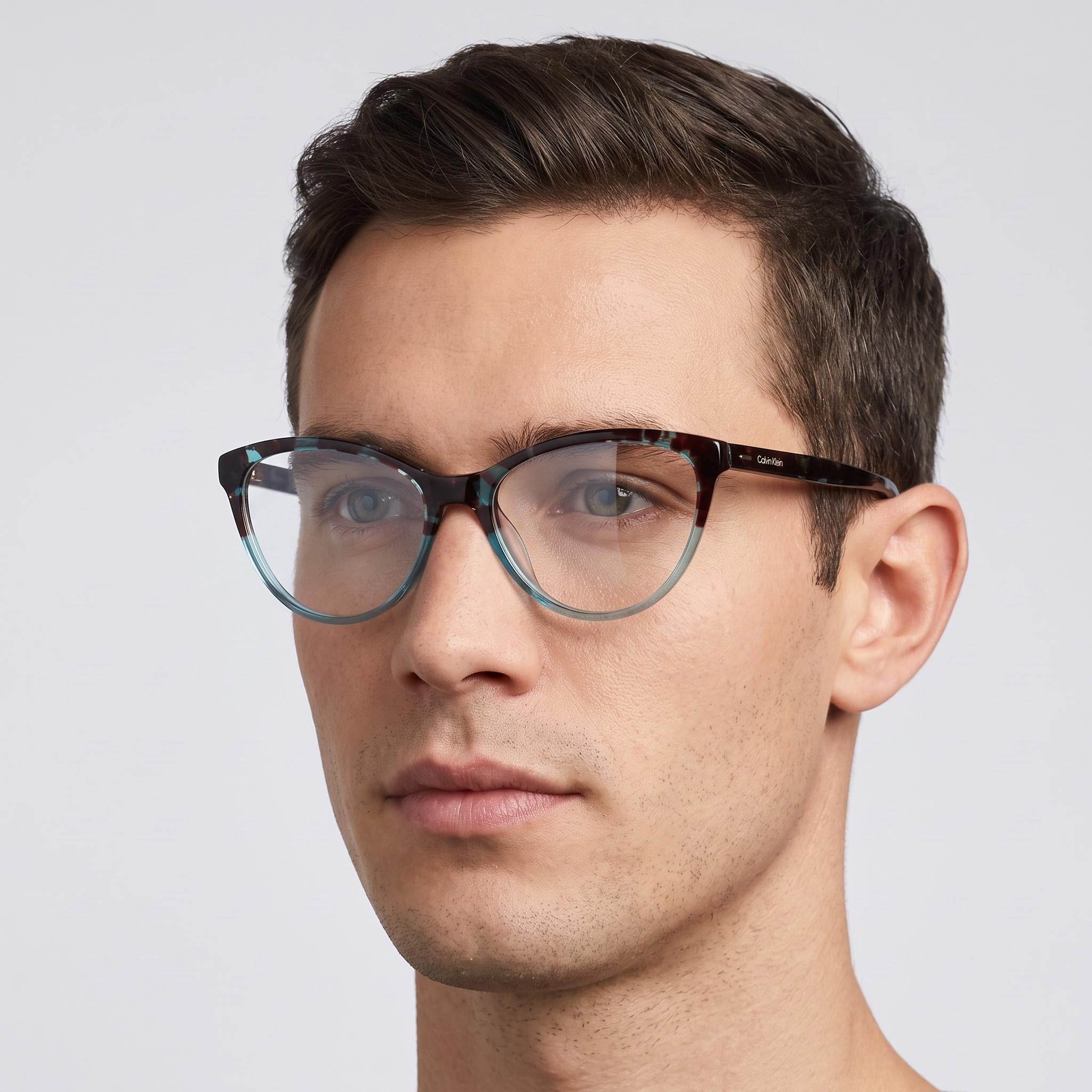Calvin Klein Ck21519 Unisex Cat Eye Eyeglasses with Plastic Frame in Transparent Blue Havana, 53mm, Photo 5