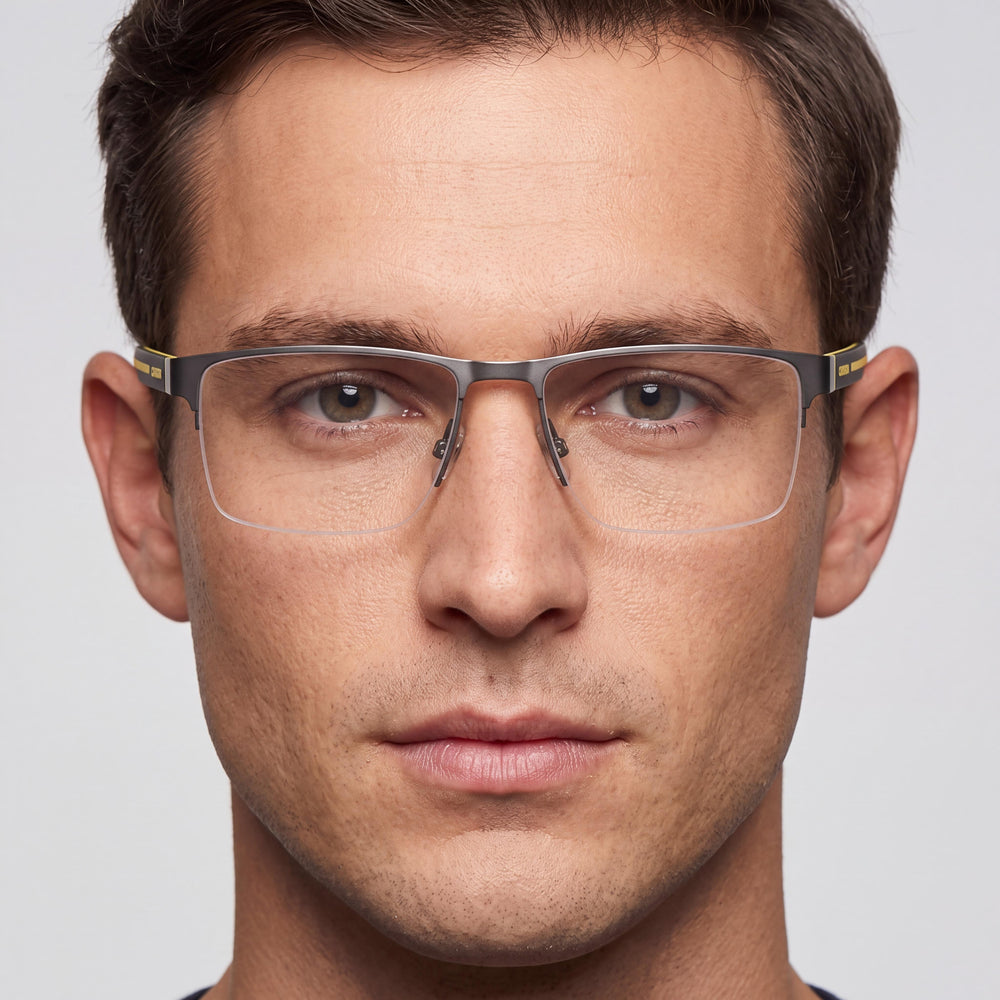 Carrera CARRERA 8893 Montura de Gafas Rectangular para Hombre, Acero Inoxidable Plateado Rutenio Oscuro Mate 54 mm