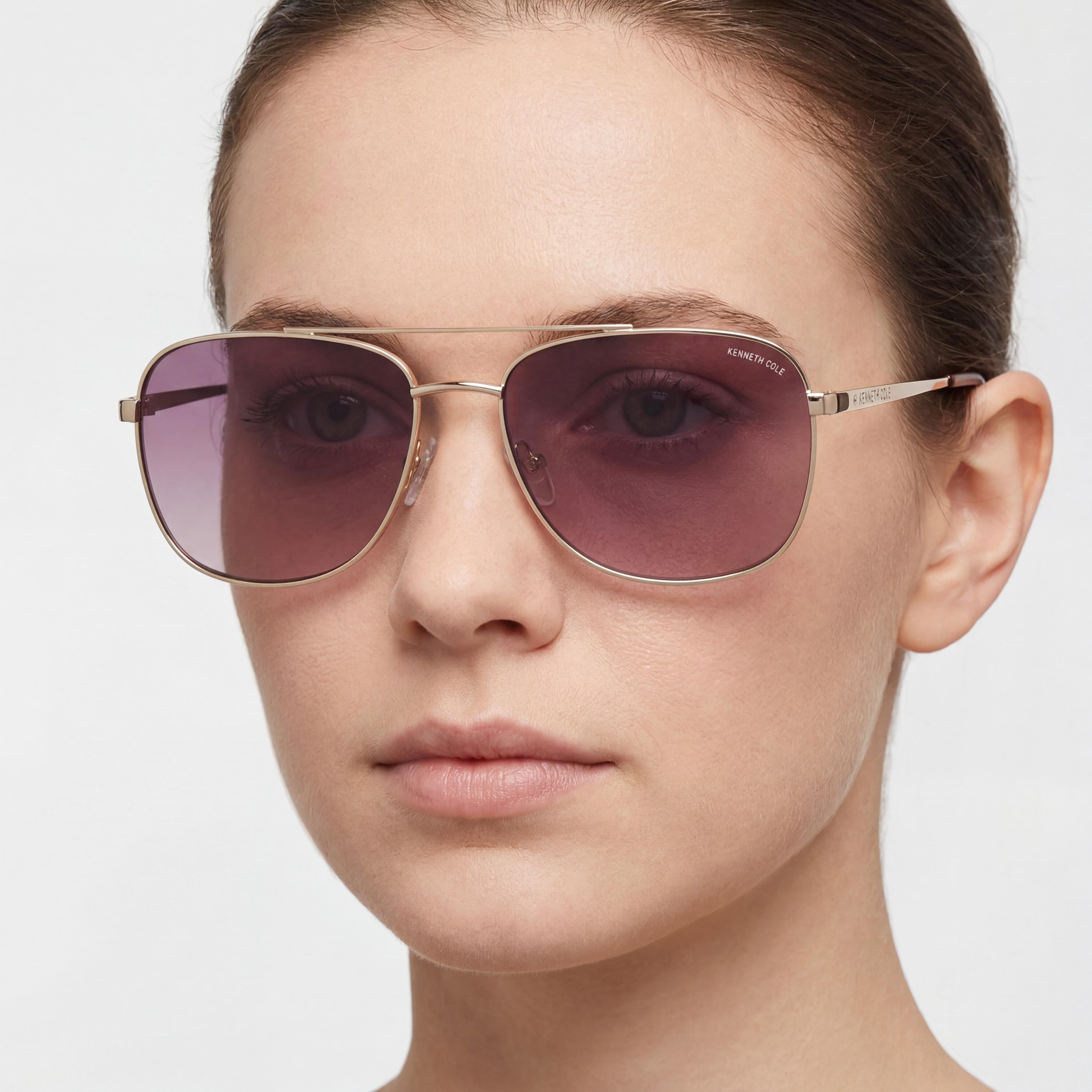 Kenneth Cole New York Kc5932f Women's Metal Sunglasses, Gold Gradient Brown Frame, Gradient Brown Lenses, 59mm, Photo 4