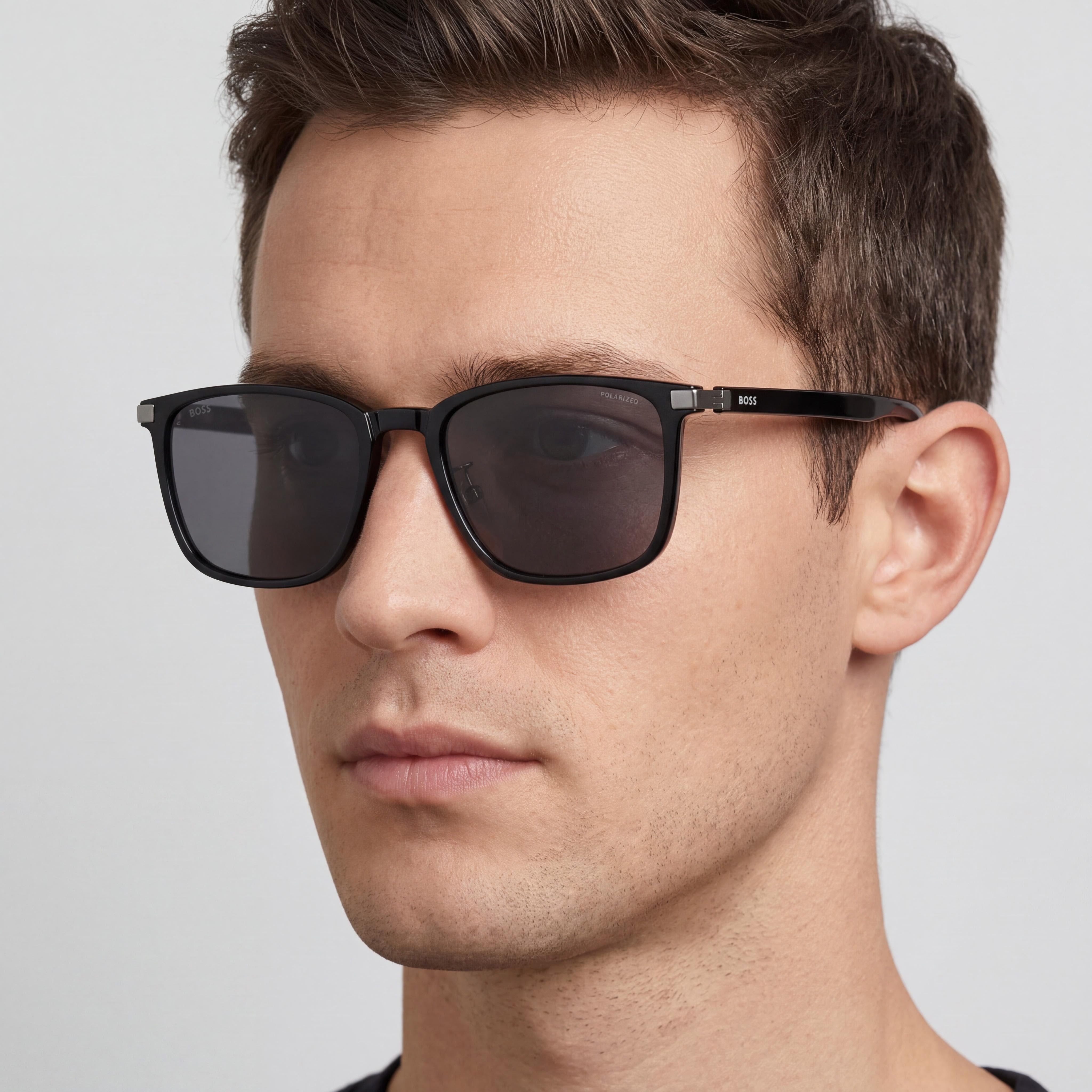 Hugo Boss RECTANGULAR / SQUARE Unisex Black Plastic Frame Grey UV Protected Lenses Sunglasses 57mm, Photo 5