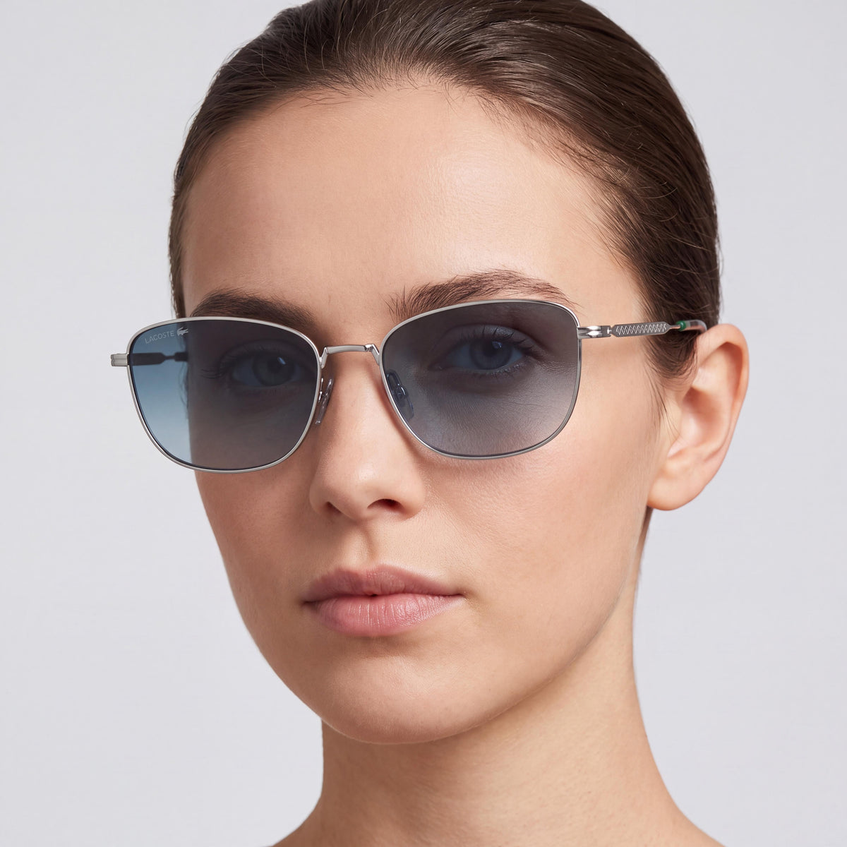 Lacoste L270s Women's Silver Metal Sunglasses with Gradient Blue Lenses, UV Protection 56mm Lens Width, Photo 4