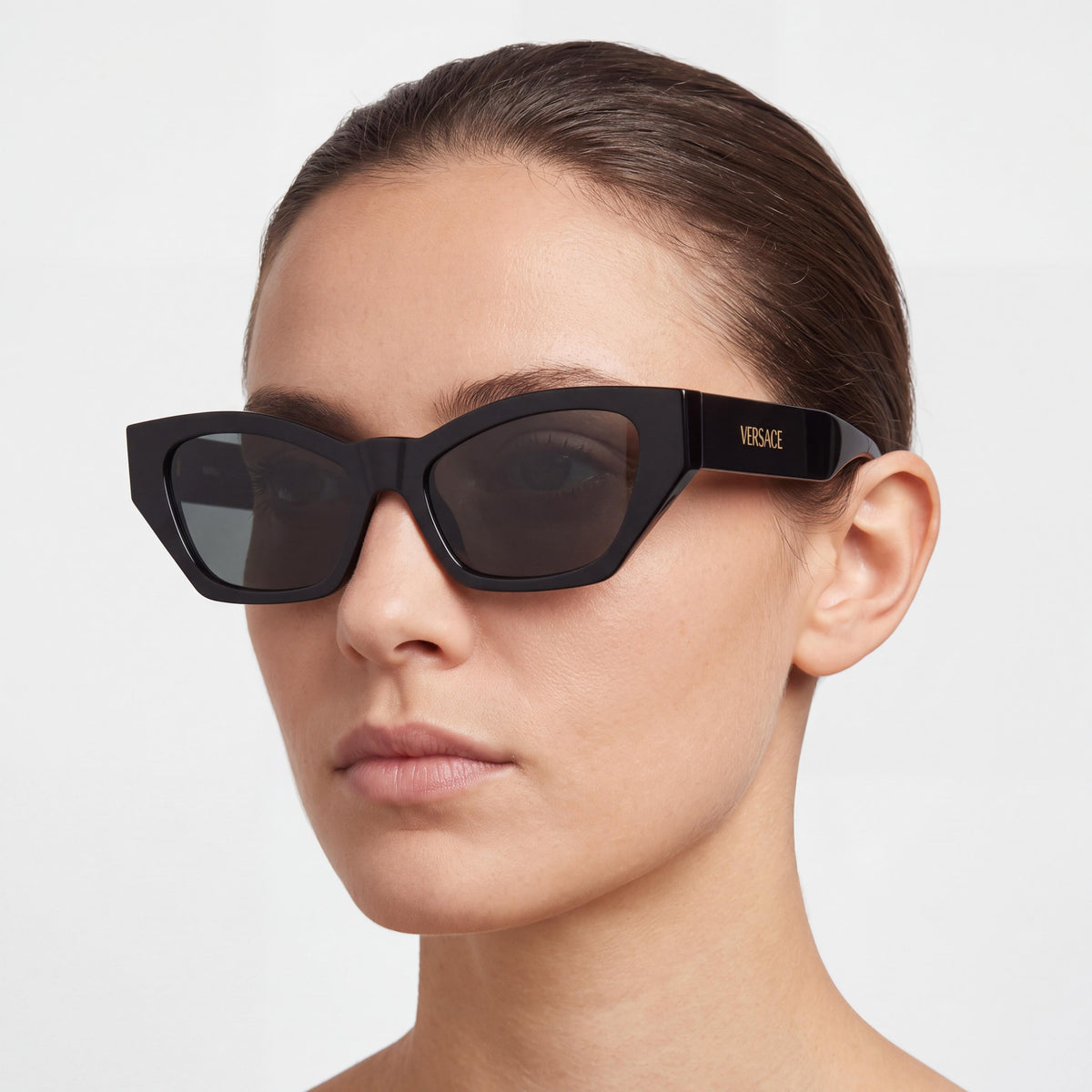 Versace Women's Classic Cat Eye Full Rim Sunglasses, Black Plastic Frame, Non-Polarized, 53mm, Photo 4
