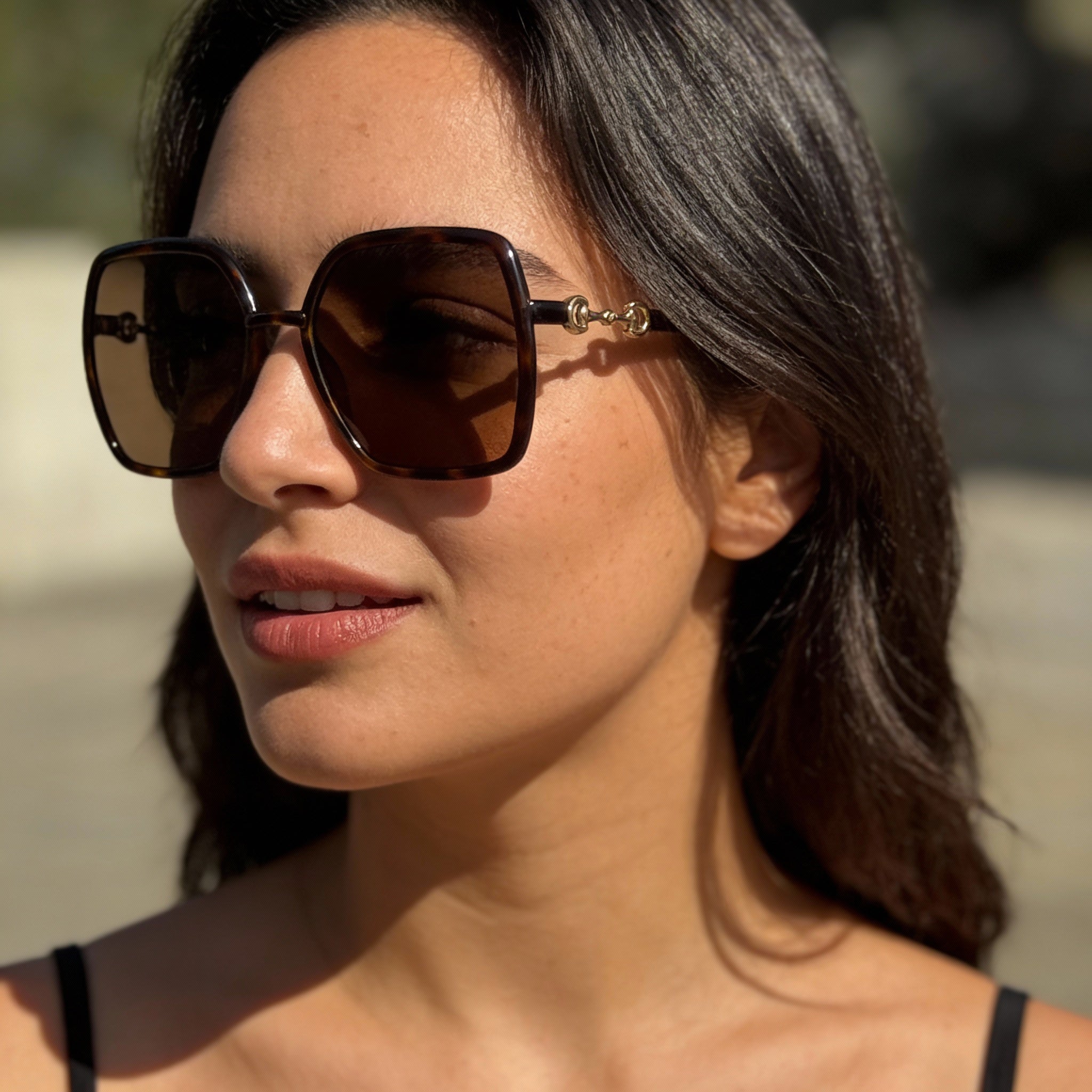 Gucci GG0890S Women's Square/Rectangle Injection Frame Havana Brown UV Protected Sunglasses 55-19-140mm, Photo 4