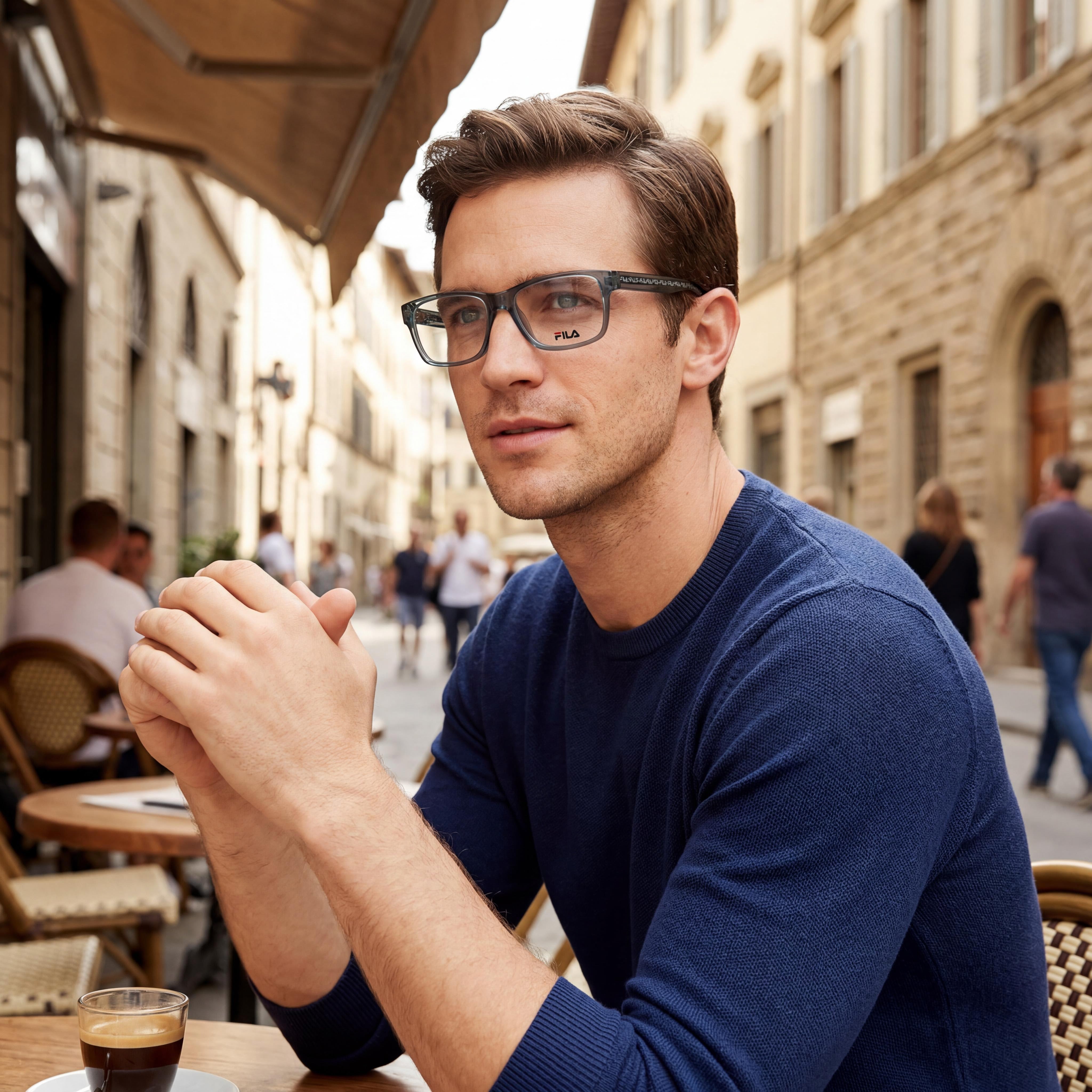 FILA Classic Men's Transparent Azure Cellulose Acetate Prescription Ready Eyeglasses with Clear Demo Lenses 52-15-145, Photo 4