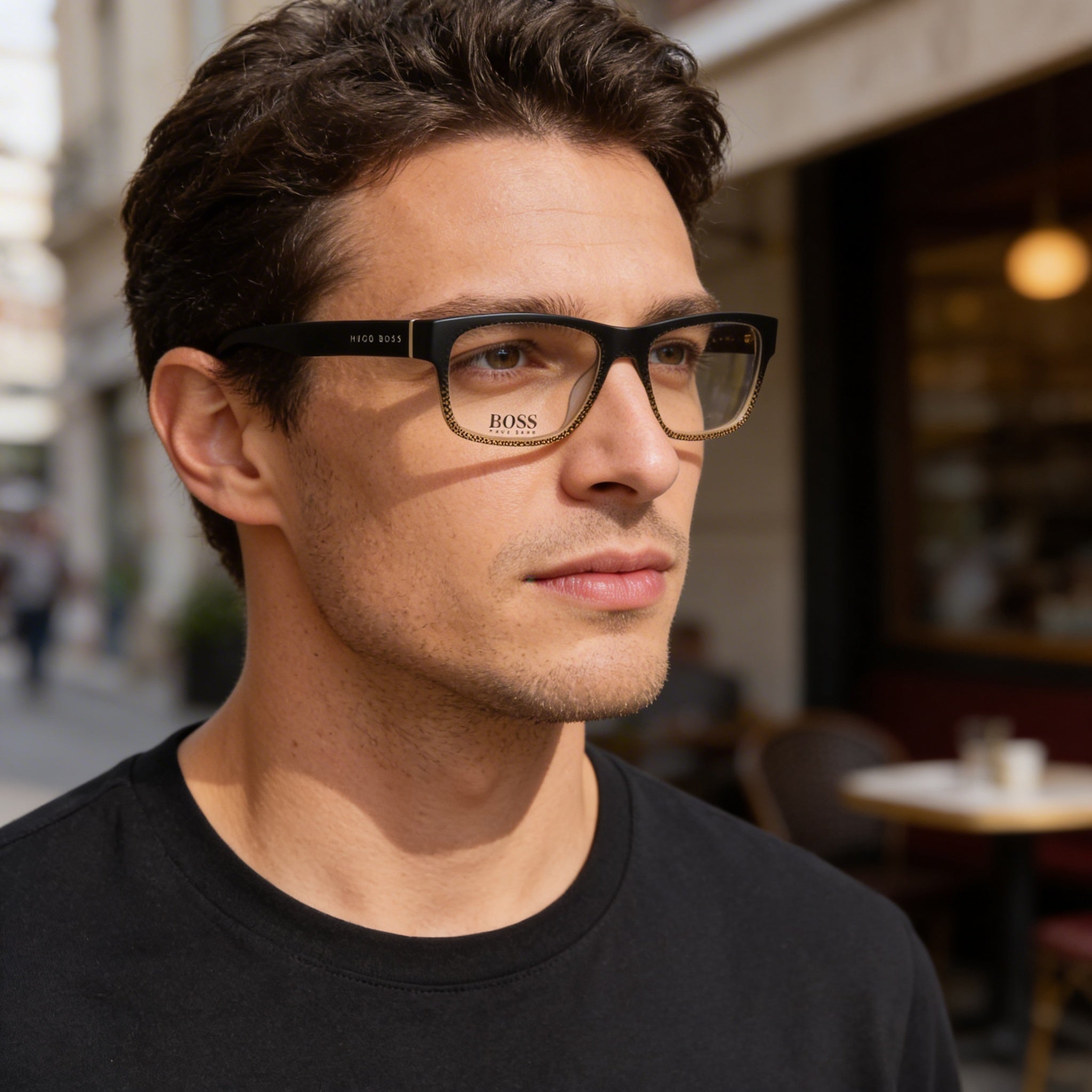 BOSS Modern Men's Shaded Grey Texture Transparent Grey Acetate Non-Polarized Eyeglasses 54mm, Photo 5