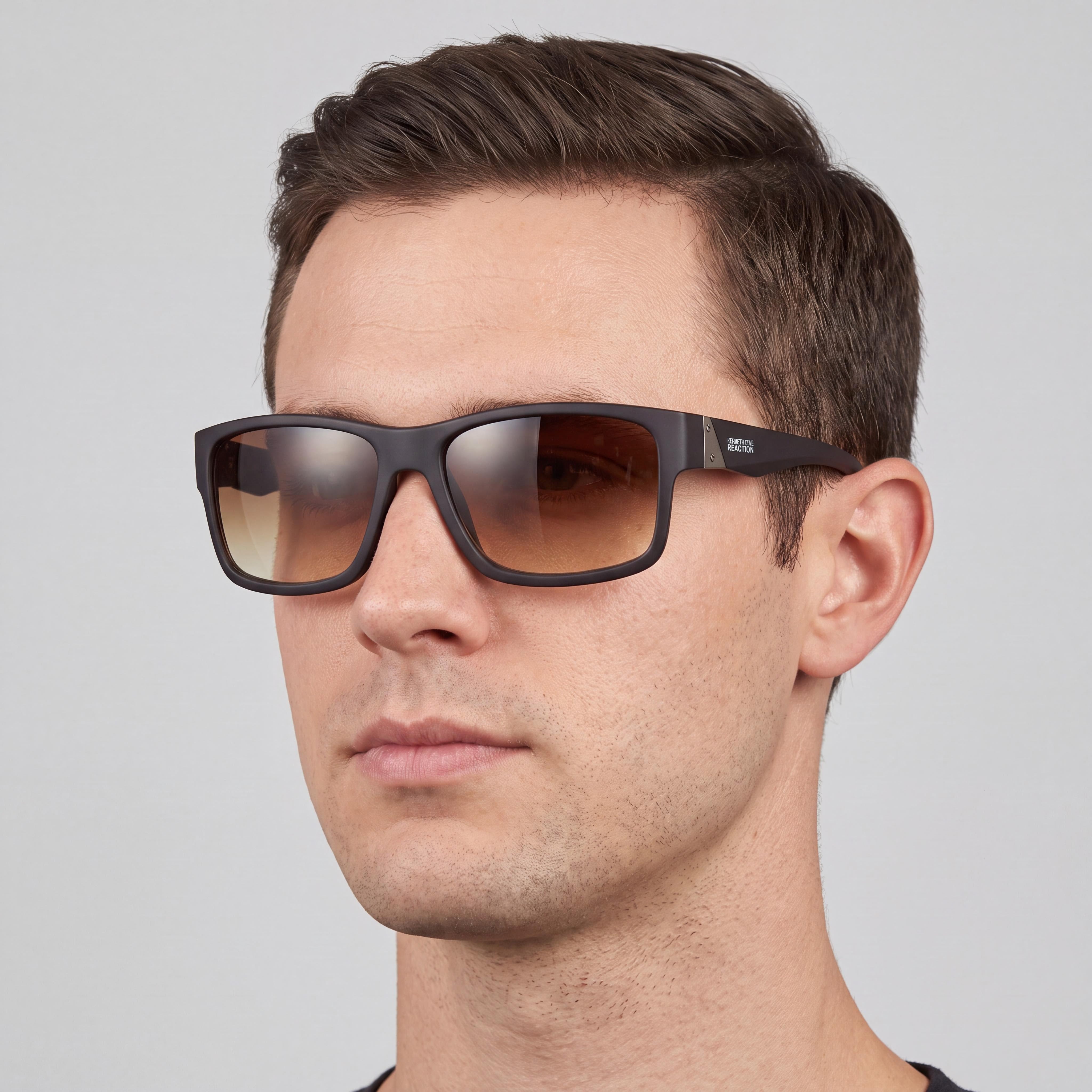 Kenneth Cole Kc1249 Men's Matte Brown Plastic Square Sunglasses, Brown Gradient Lenses, 100% UV Protection, 45-17-138mm, Photo 4