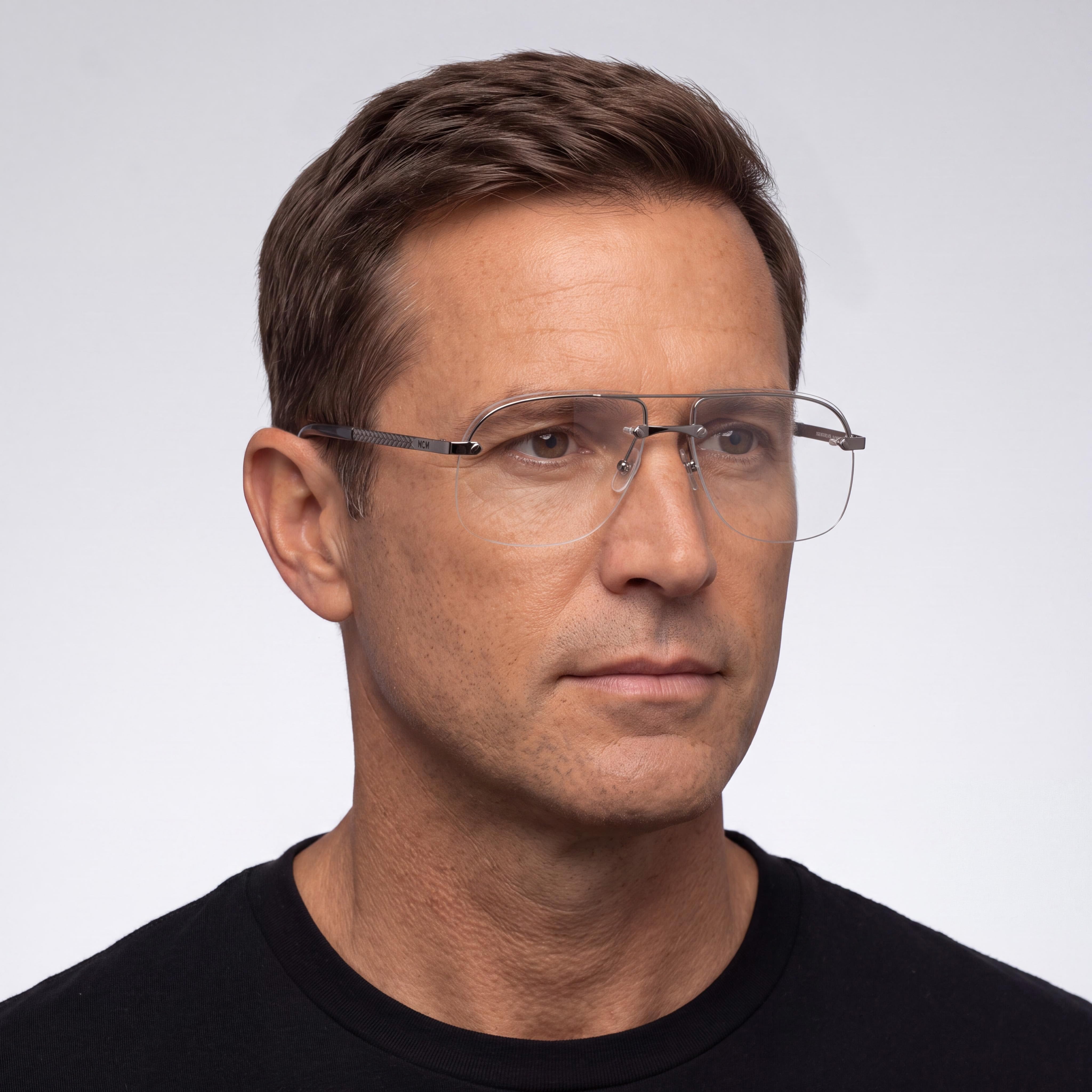 MCM WORLDWIDE MW5019-H Men's Semirimless Metal Light Ruthenium Eyeglasses with Clear Demo Lenses, Prescription Ready 59-12-145, Photo 4