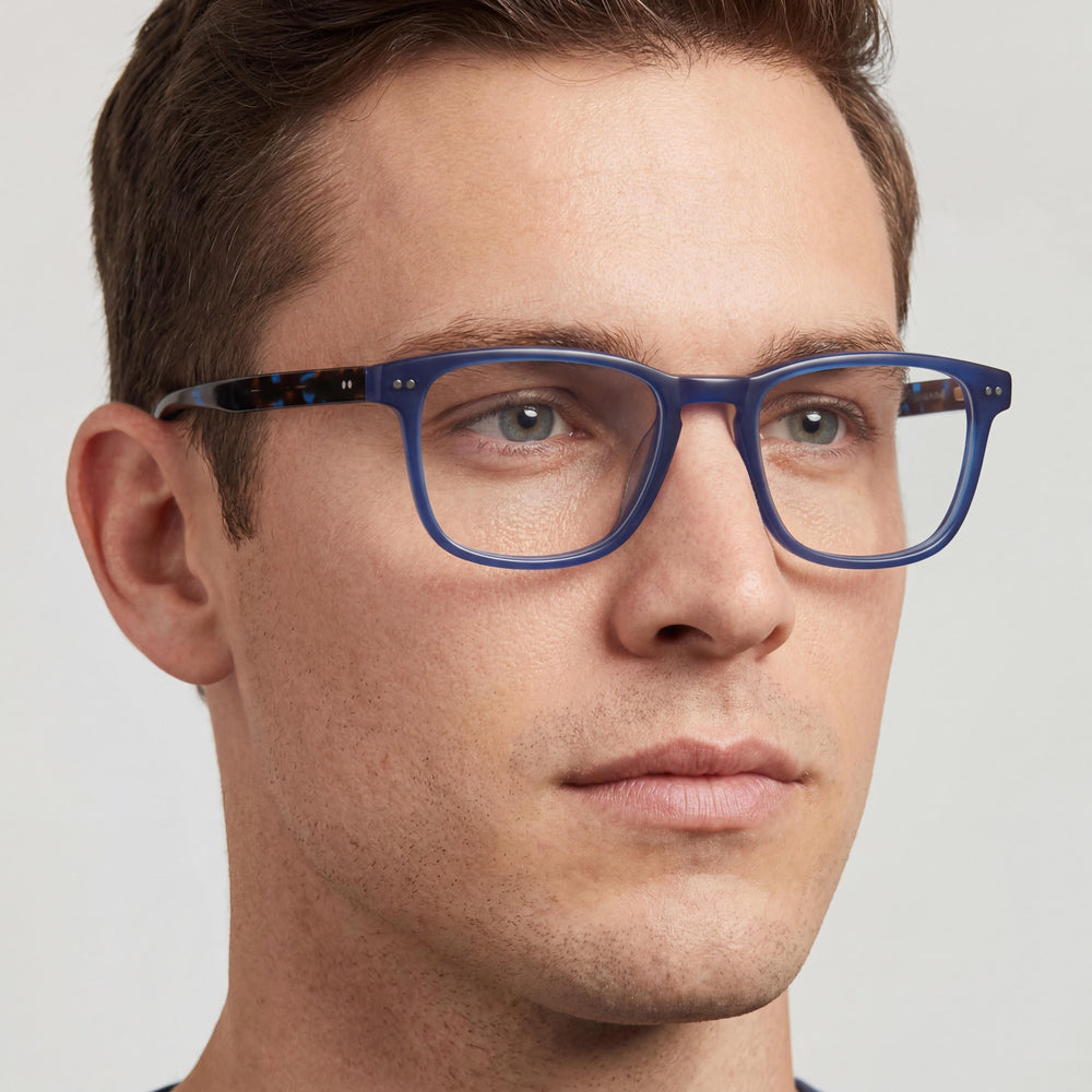 Lucky Brand Vlbd427 Monturas de gafas ligeras azules para hombre, lentes de 52 mm, puente de 19 mm, patillas de 145 mm