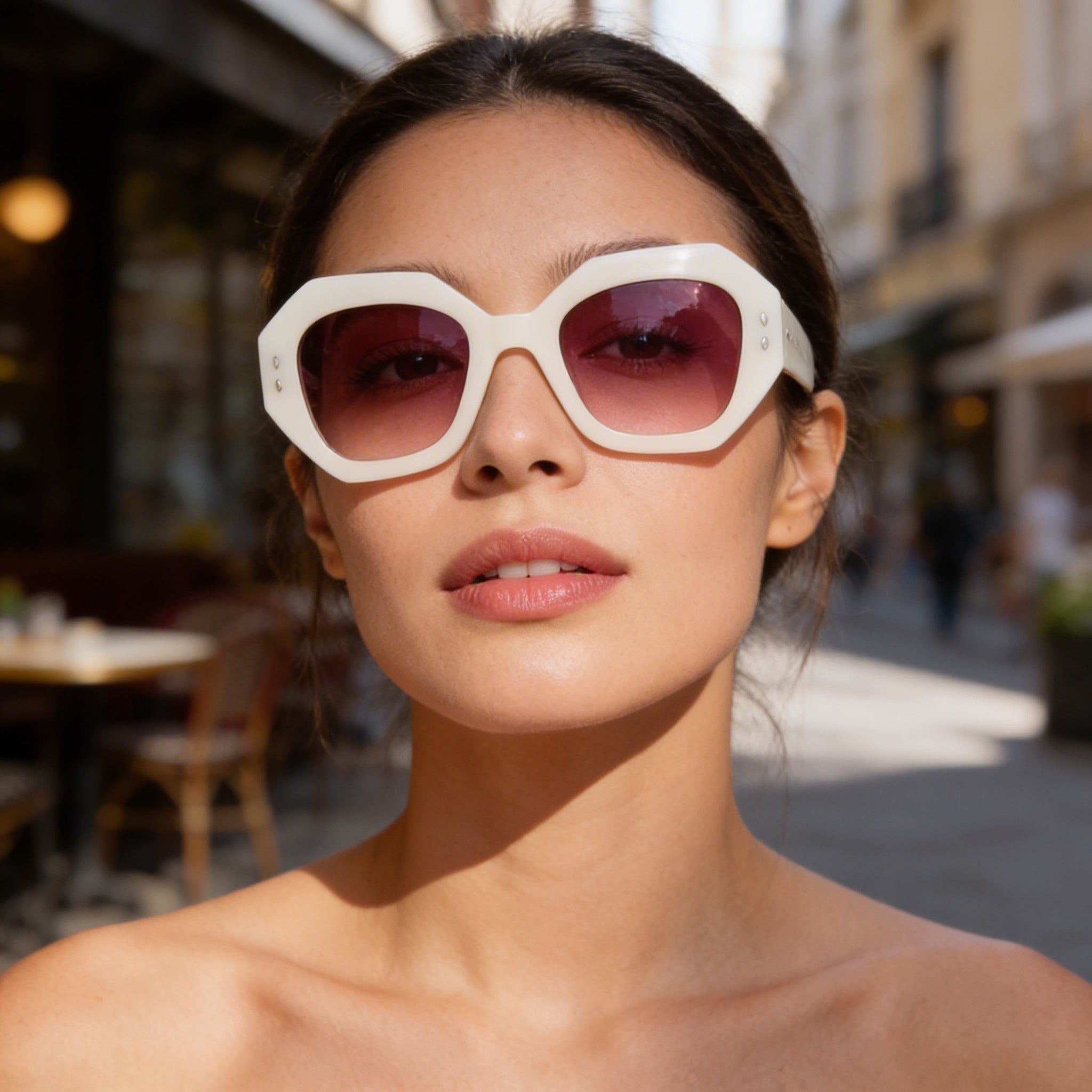 Isabel Marant IM 0173/S Gafas de sol casuales para mujer de acetato blanco nacarado, lentes rosas de doble tono de 52 mm, Photo 4