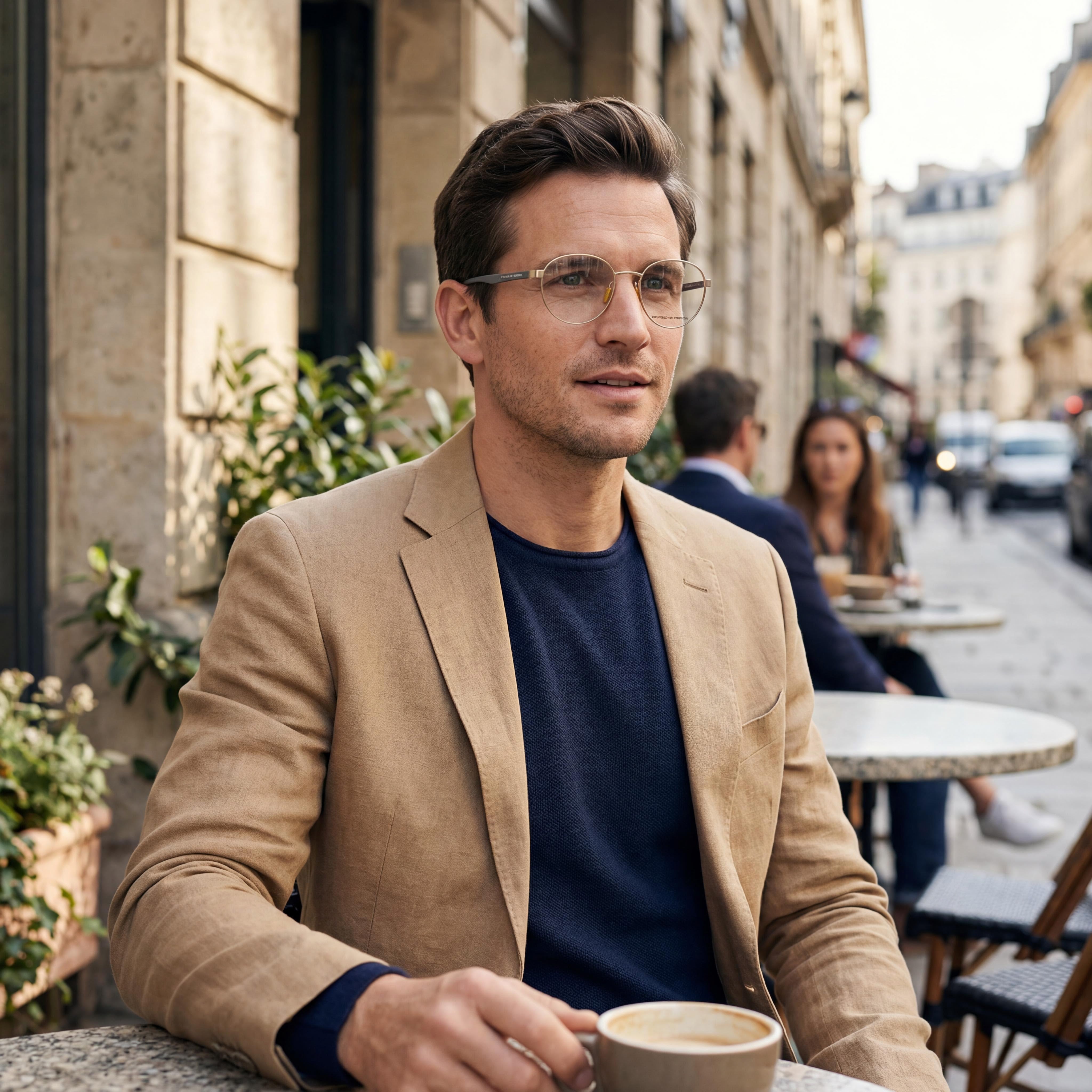 Porsche Casual P8746 Gafas para Hombre de Metal Dorado, Montura Negra, Lentes Transparentes no Polarizadas 51mm, Photo 3