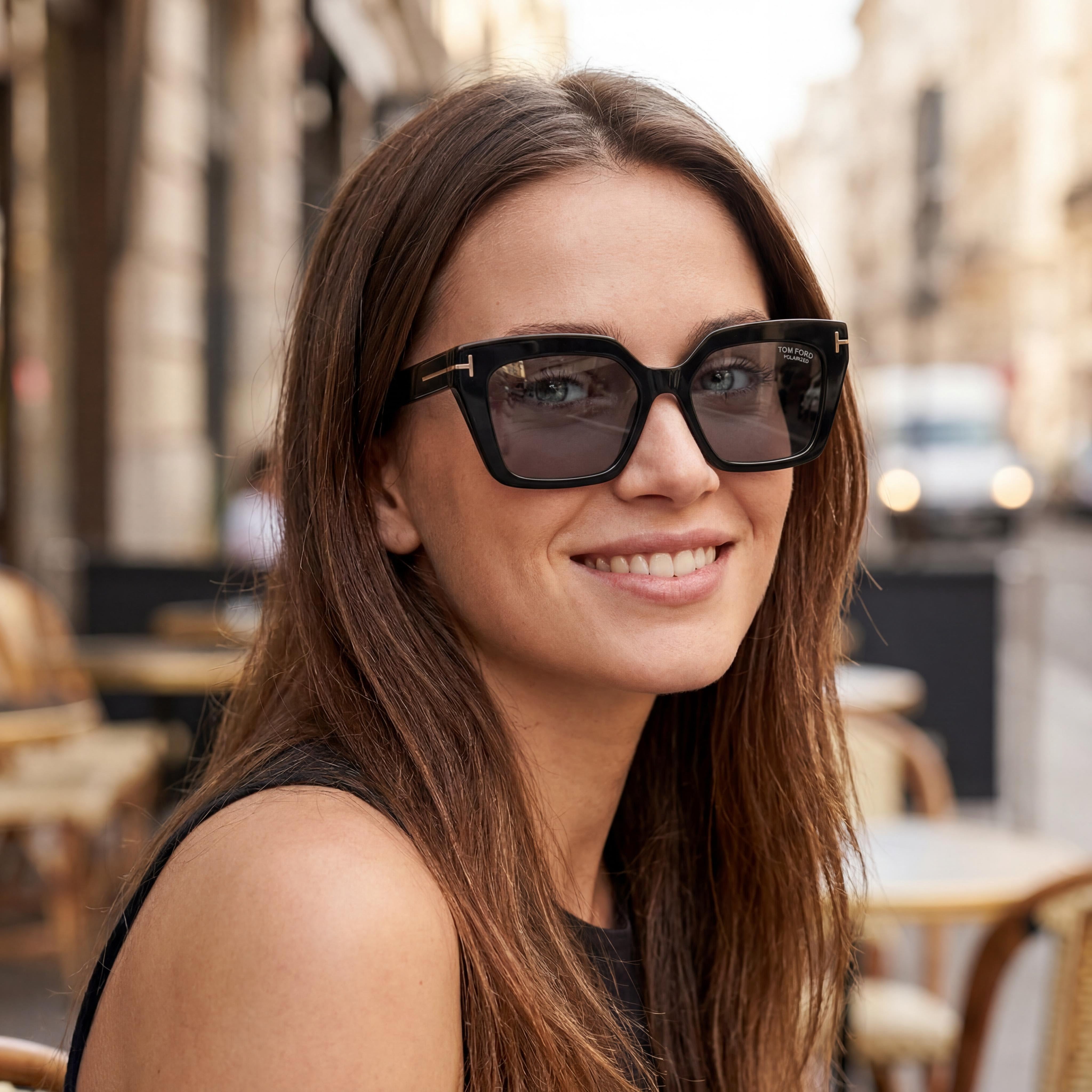 Marcolin FT1030 Classic Unisex Shiny Black Plastic Frame Sunglasses, Black Lenses, 53mm Lens Width, Photo 4
