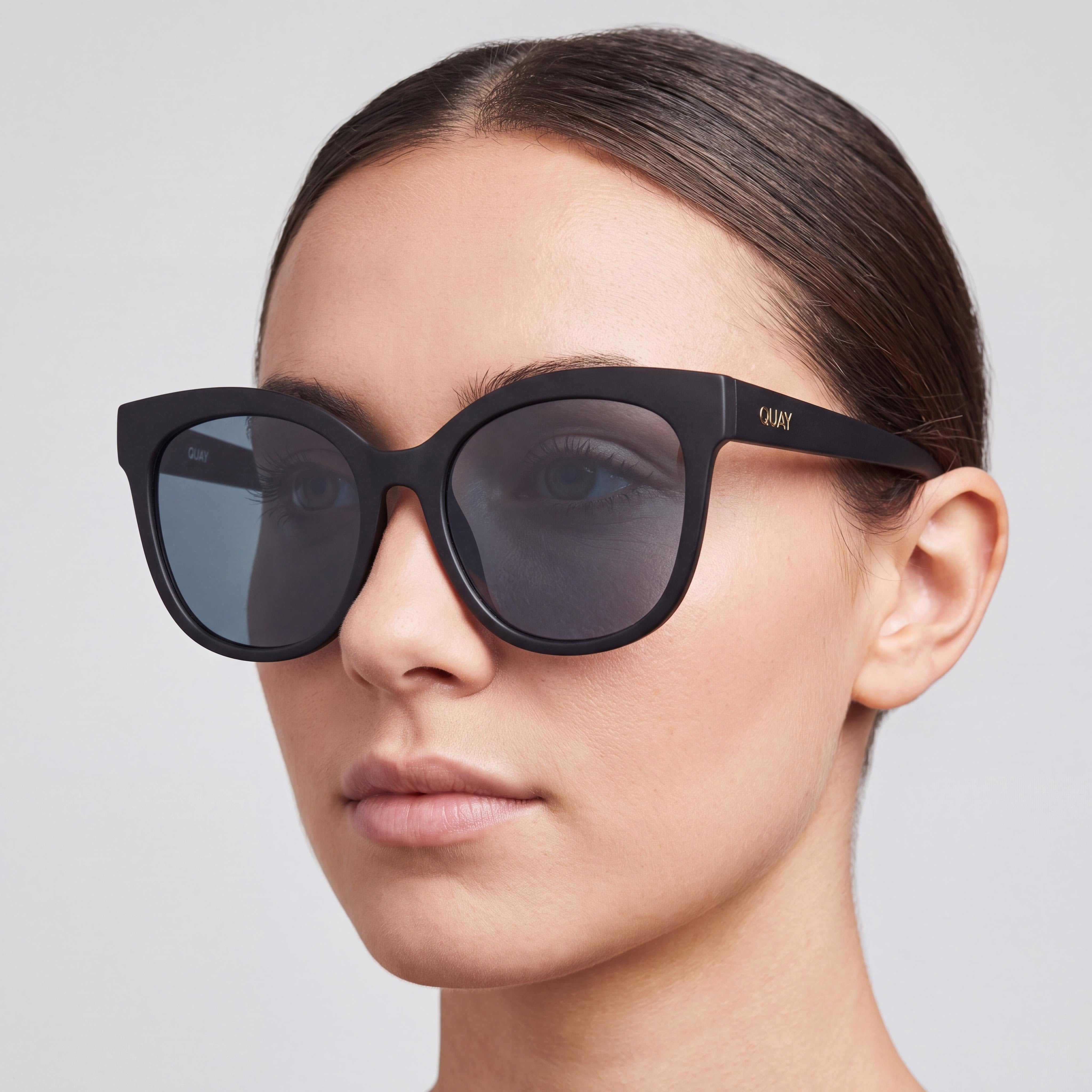 QUAY AUSTRALIA It's My Way Women's Oversized Cat Eye Black Plastic Frame Smoke Lens 100% UV Protection Sunglasses 55mm, Photo 4