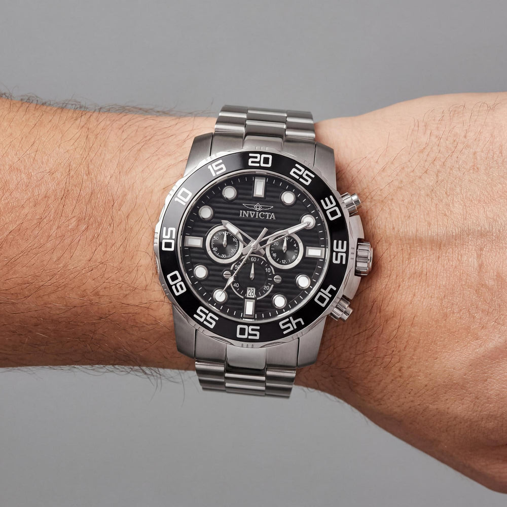 Invicta Pro Diver SCUBA 22226 Men's Quartz Chronograph Diver Watch, Stainless Steel, Silver Case, Black Dial, 49mm