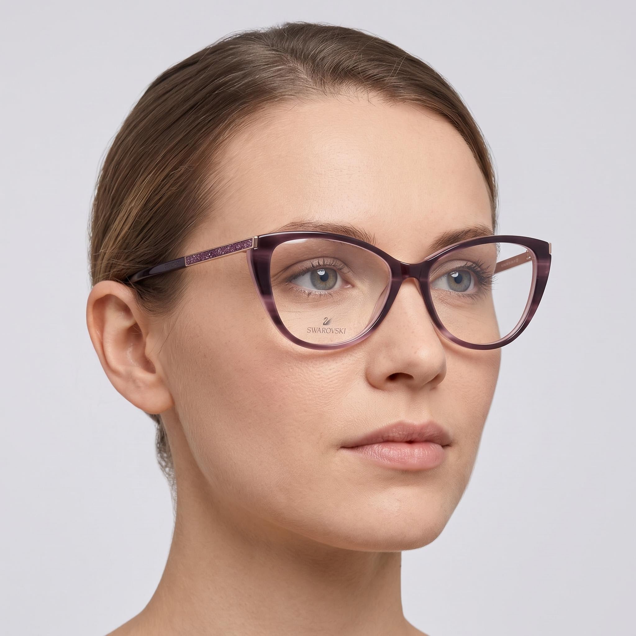 Swarovski SK5414 Modern Women's Bordeaux Optical Eyeglasses Frame, Prescription Ready with Clear Demo Lenses, 53mm, Photo 3