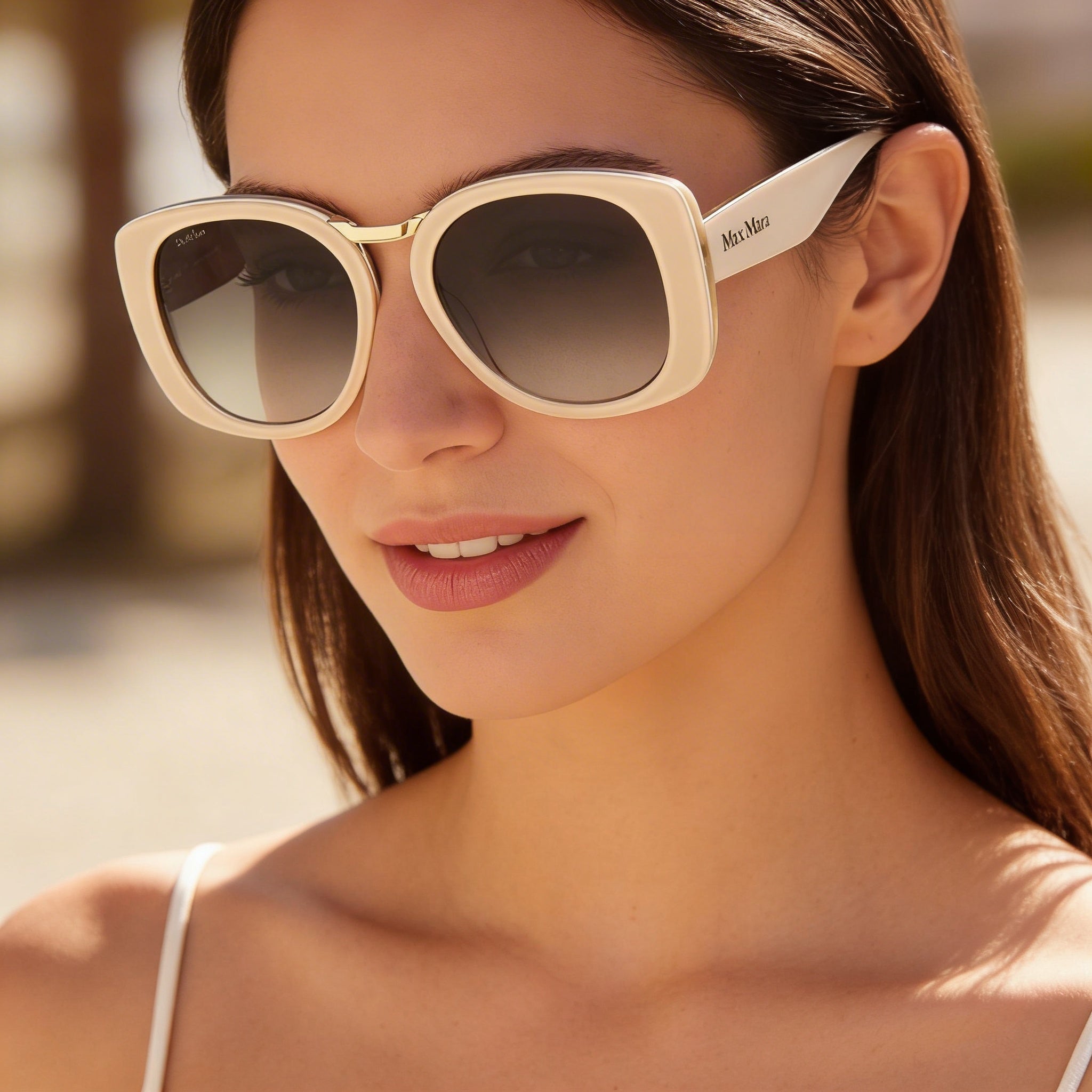 MaxMara Mm0092 Unisex Eyewear featuring an Acetate Frame in Ivory and Polycarbonate Lenses, Size 55-18-140mm, Photo 6