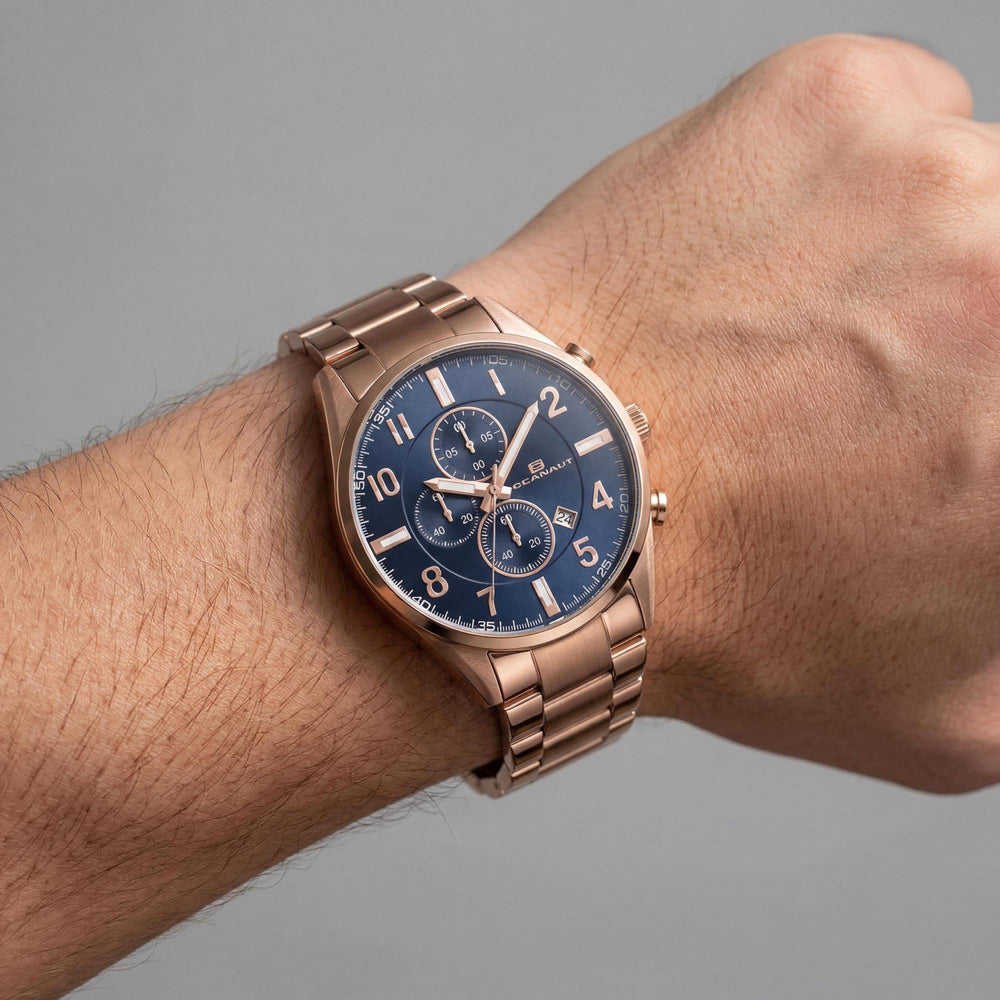 Reloj de cuarzo Oceanaut para hombre, con pulsera y caja de acero inoxidable, esfera azul y resistente al agua hasta 10 ATM.