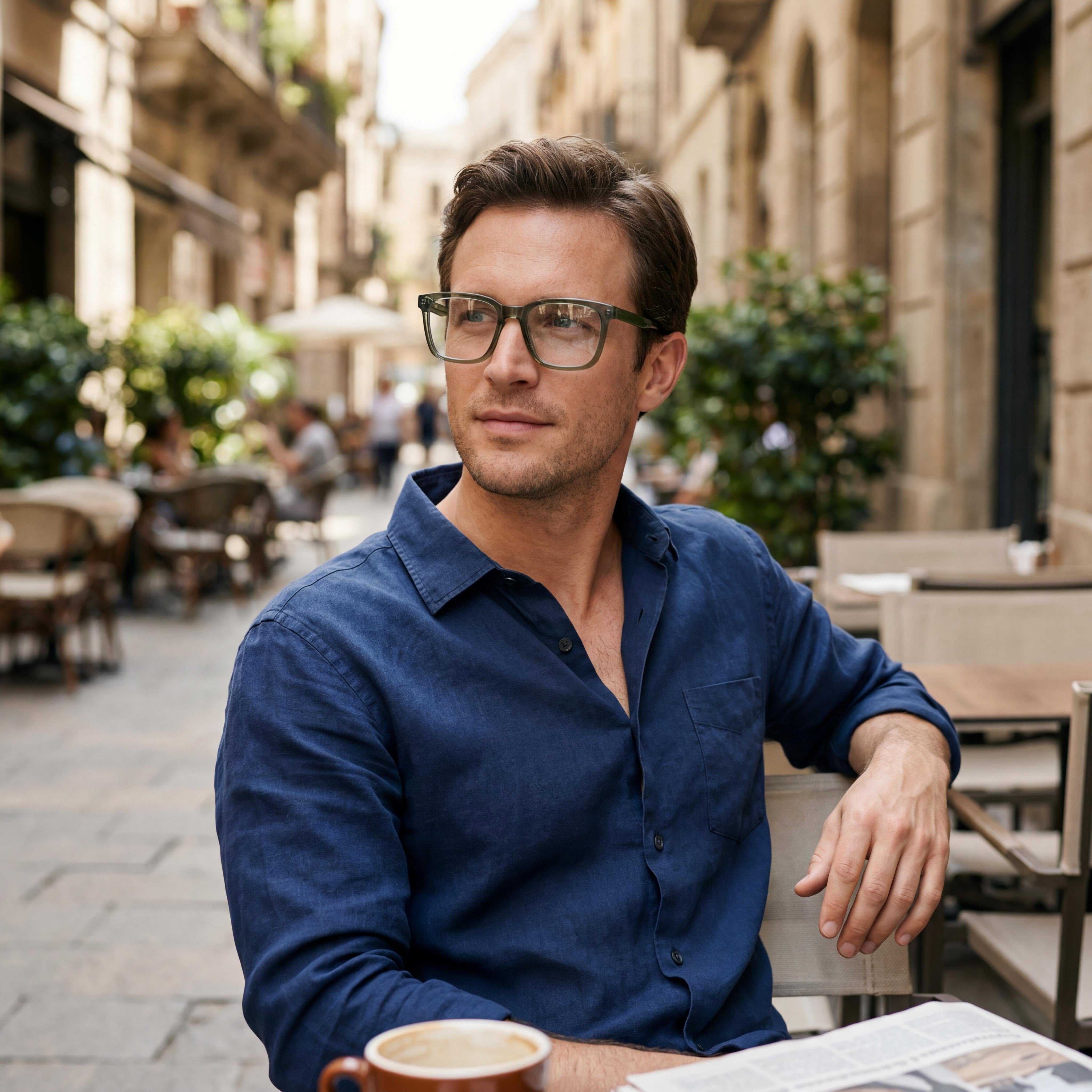 HUGO Modern Men's Eyeglasses with Acetate Frame in Green Yellow and Polycarbonate Lenses, Size 51-19-145, Photo 4