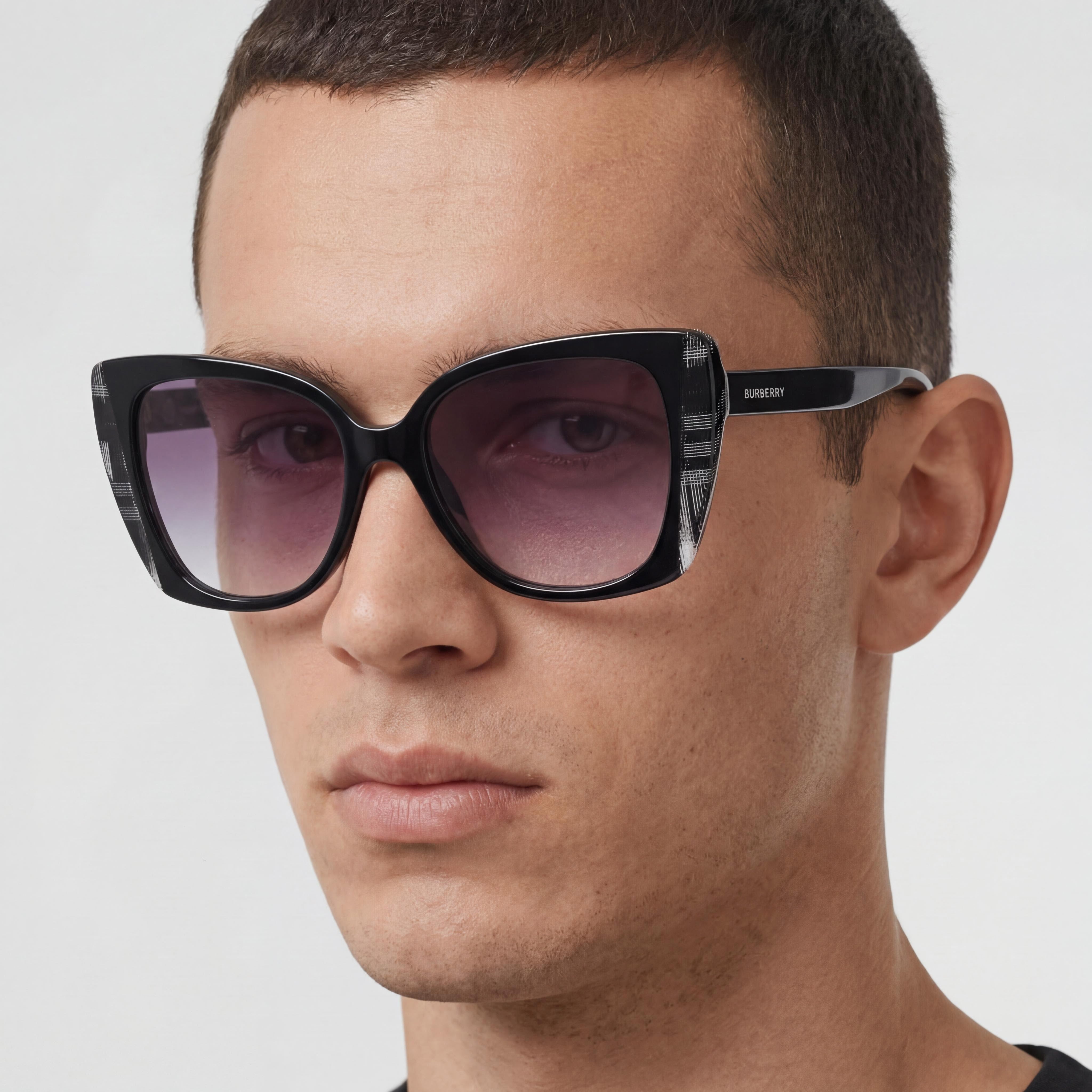 Burberry Meryl BE4393 Unisex Butterfly Sunglasses Black Check White Plastic Grey Gradient UV Protected 54mm, Photo 4