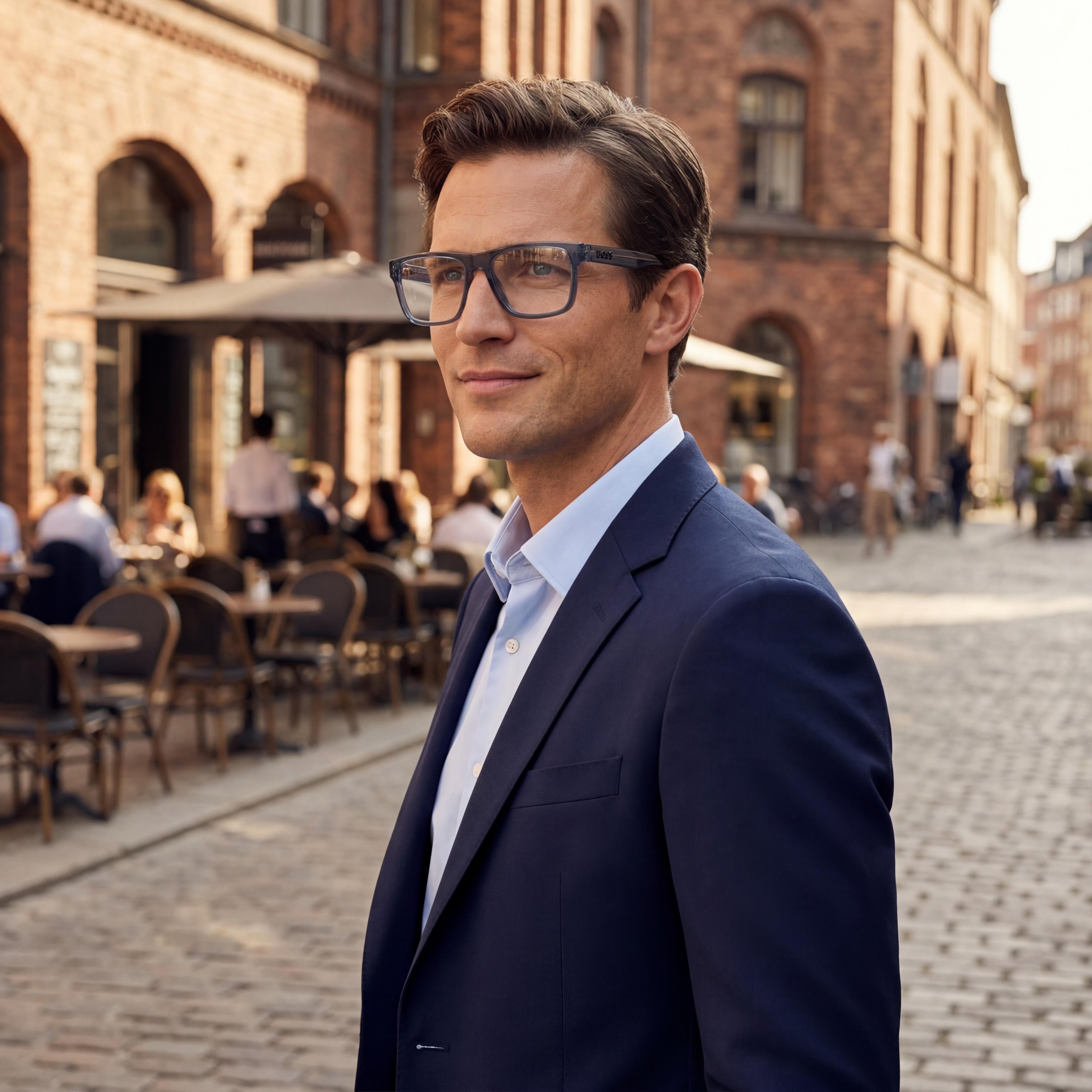 Hugo Boss Modern Men's Blue Eco Cellulose Rectangular Flat Top Optical Frames 53-18-145mm, Photo 5