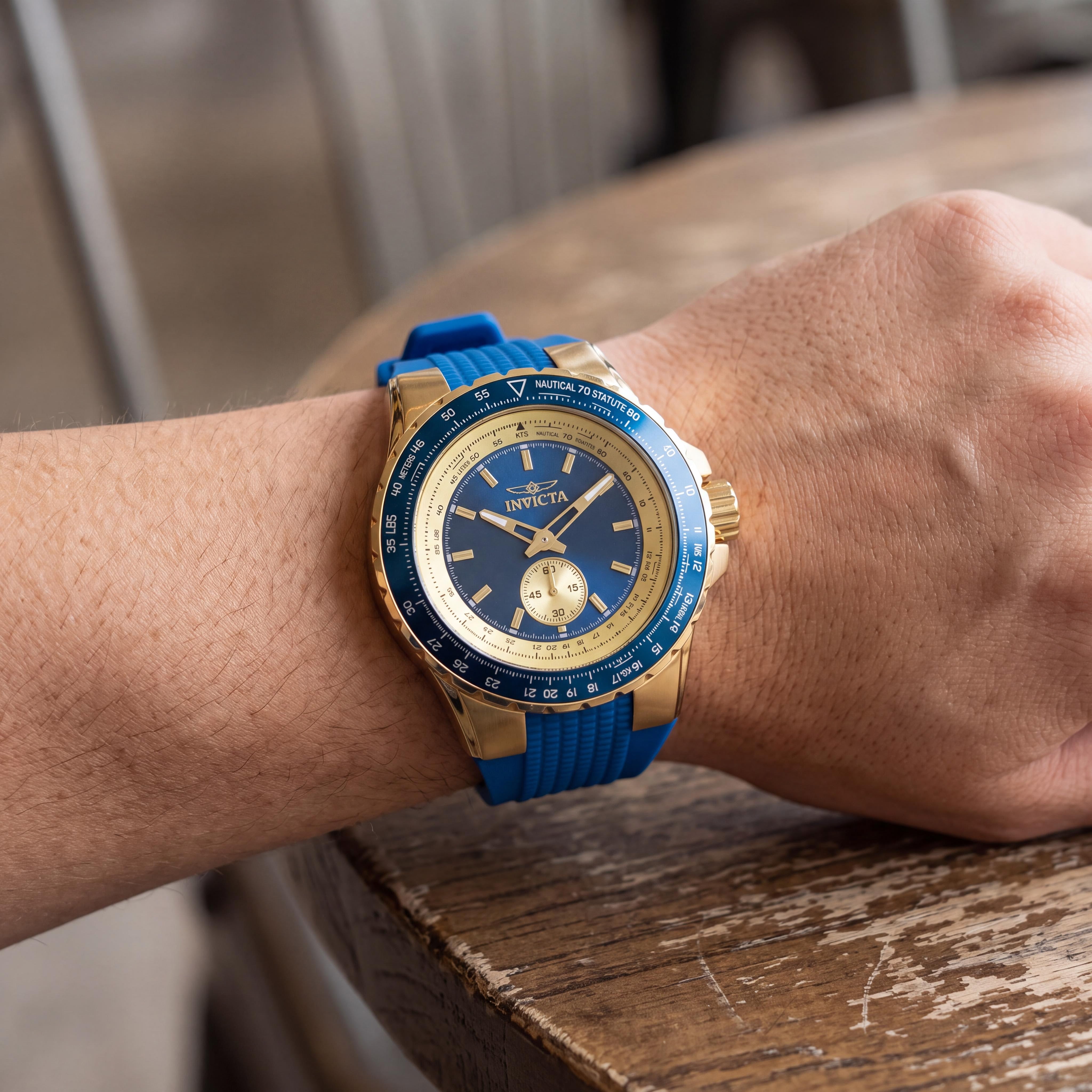 Invicta Aviator 49307 Unisex Quartz 50mm Stainless Steel Blue Dial Silicone Strap 10 ATM Water Resistant Watch, Photo 4