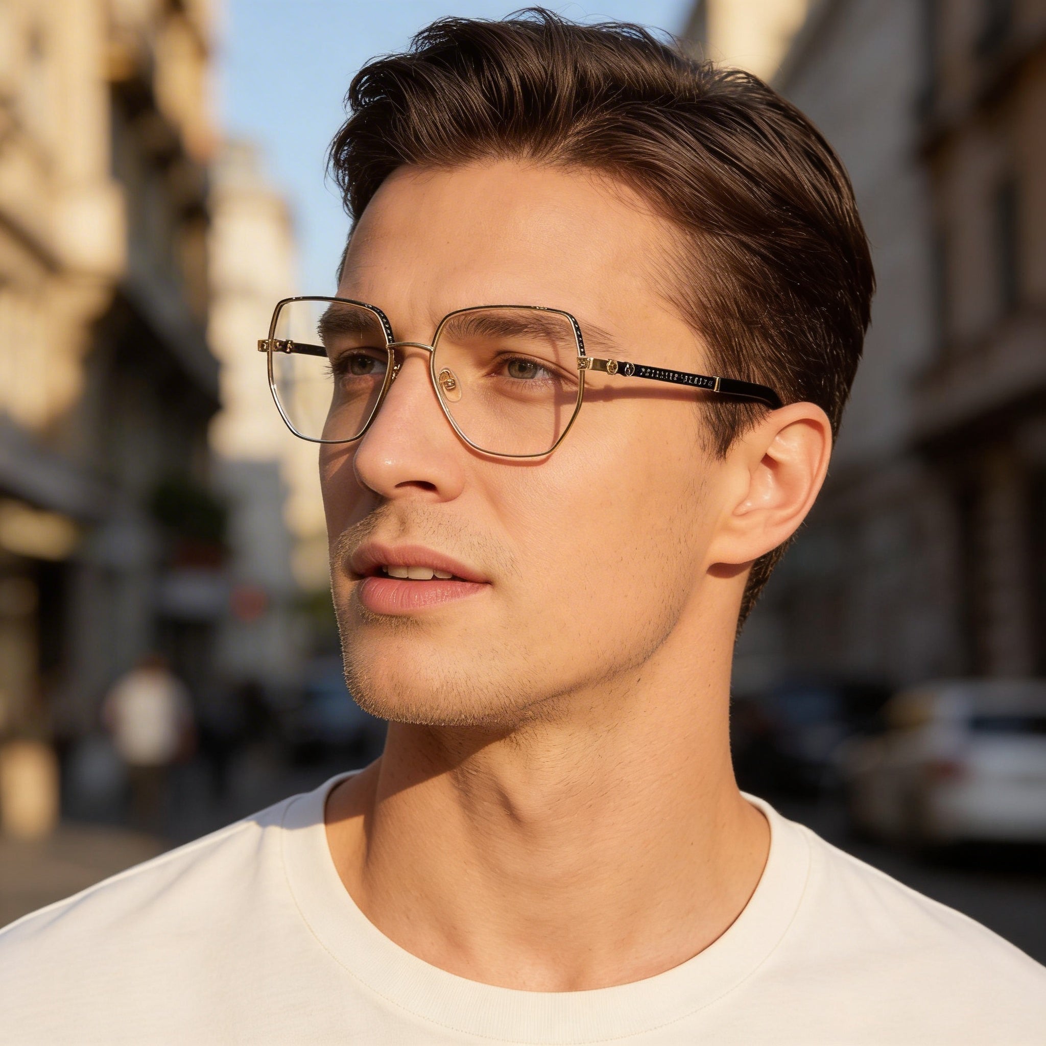 Gafas Philipp Plein Vpp054s para hombre con montura completa irregular, montura de metal y lentes de acetato, color oro rosa y negro, 57 mm, Photo 6
