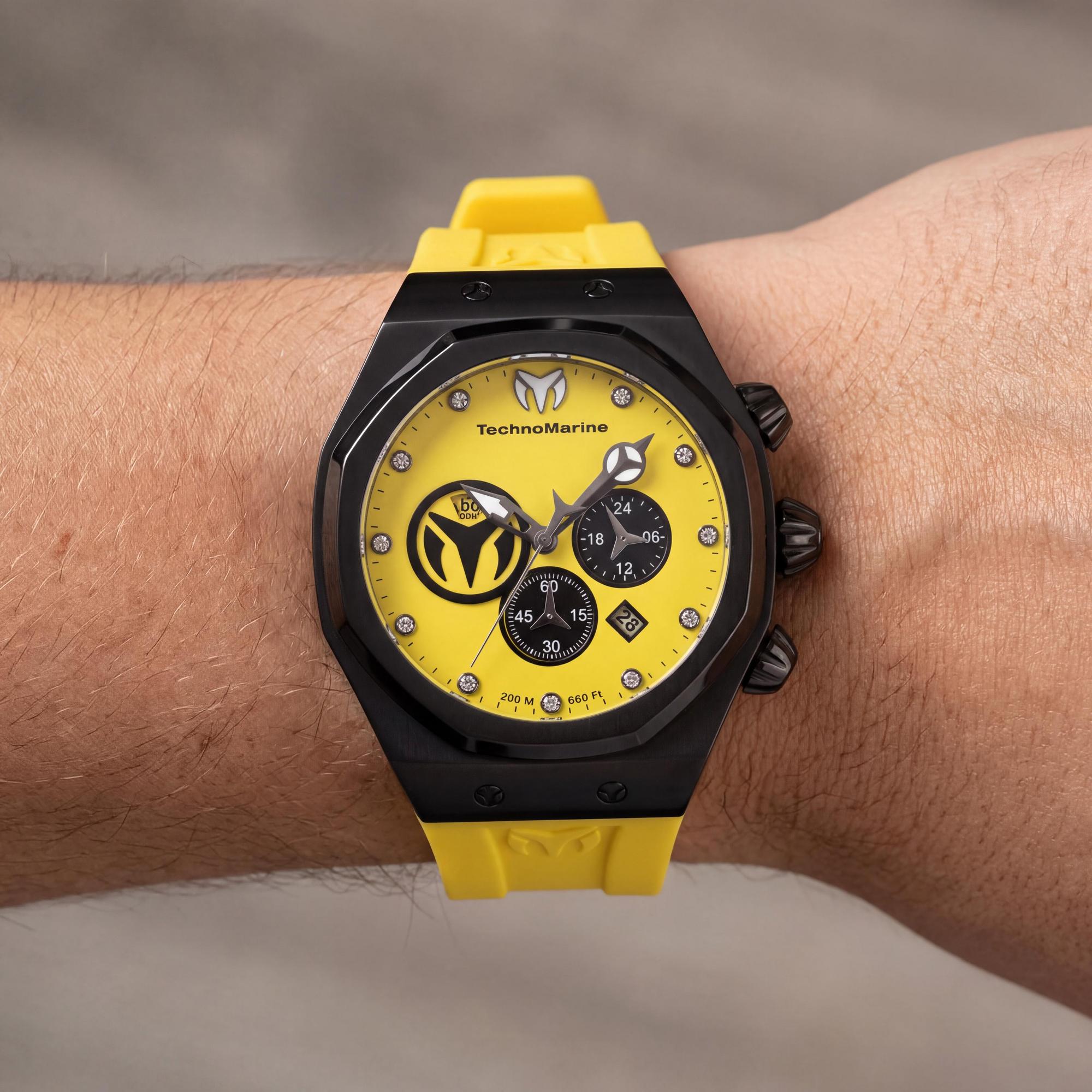 TechnoMarine Reef - Sun TM-523002 Men's Chronograph Quartz Watch, Black Case, Yellow Silicone Band, 45mm, Photo 4